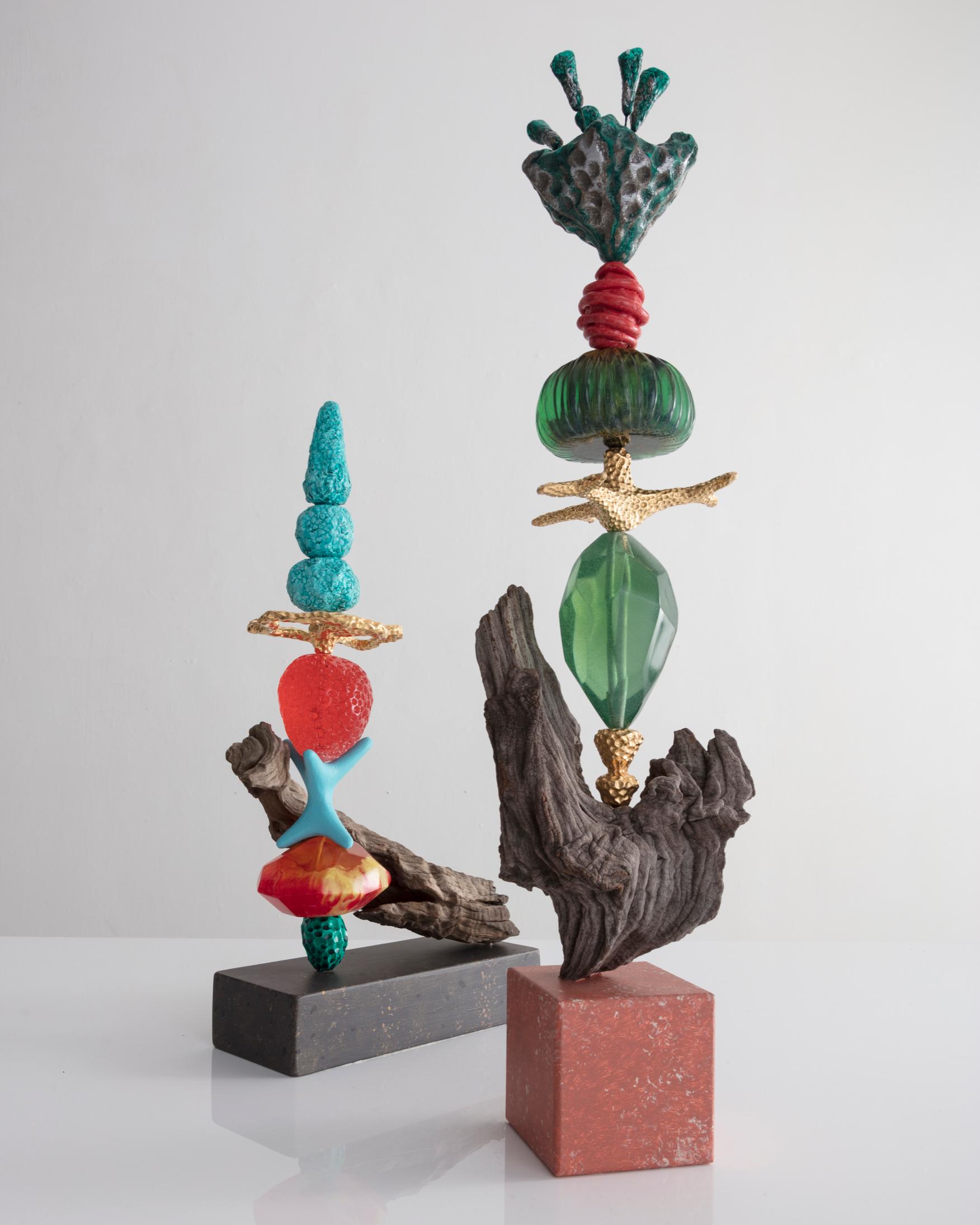 Contemporary Tembo TOTEM Sculpture in Clay and Resin with Wooden Base by Ashley Hicks, 2018