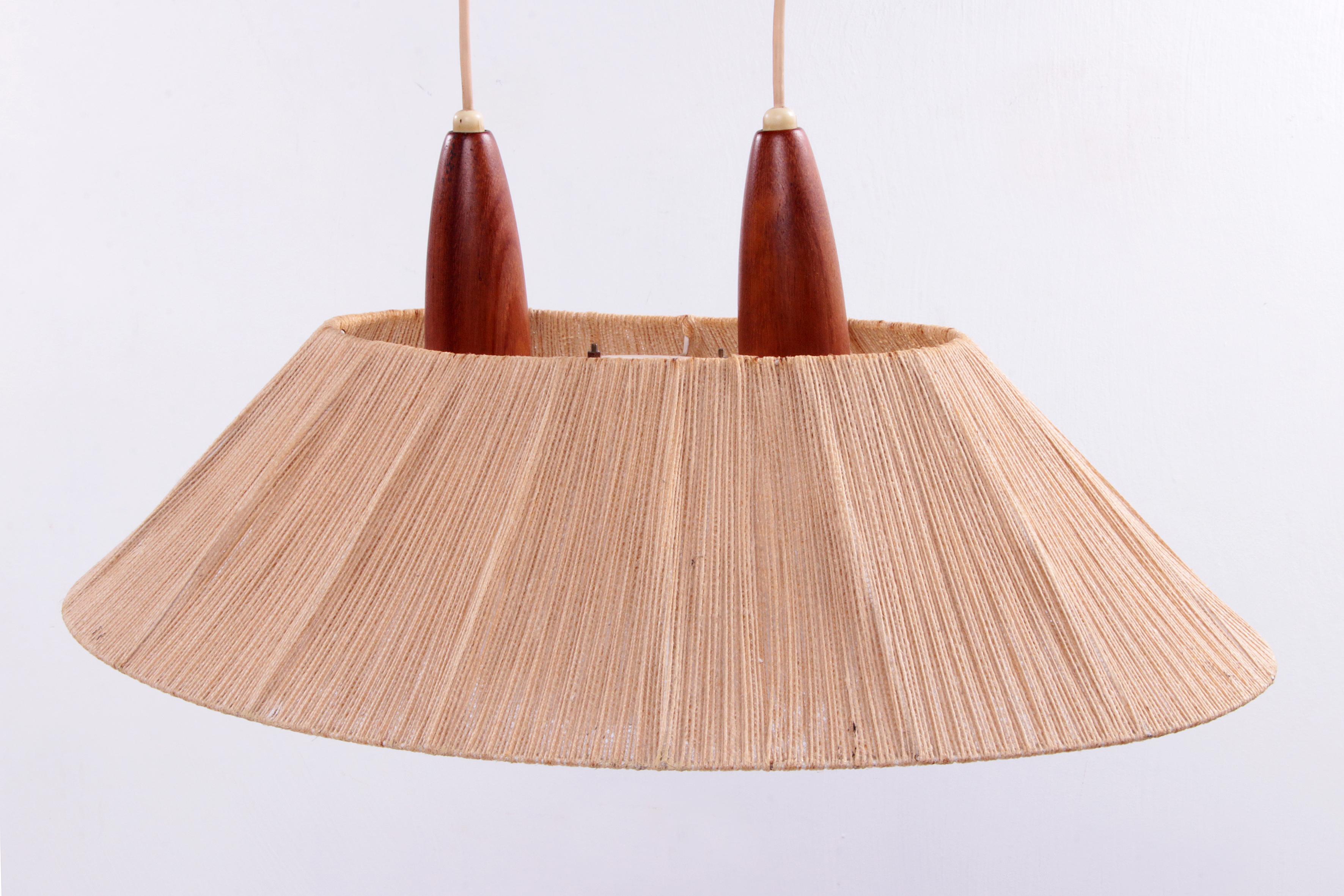 Temde Hanging Lamp Rare Model of Teak and Sissal, 1960 In Good Condition In Oostrum-Venray, NL