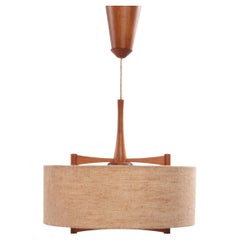 Retro Temde Hanging Lamp Rare Model of Teak with Fabric Shade, 1960