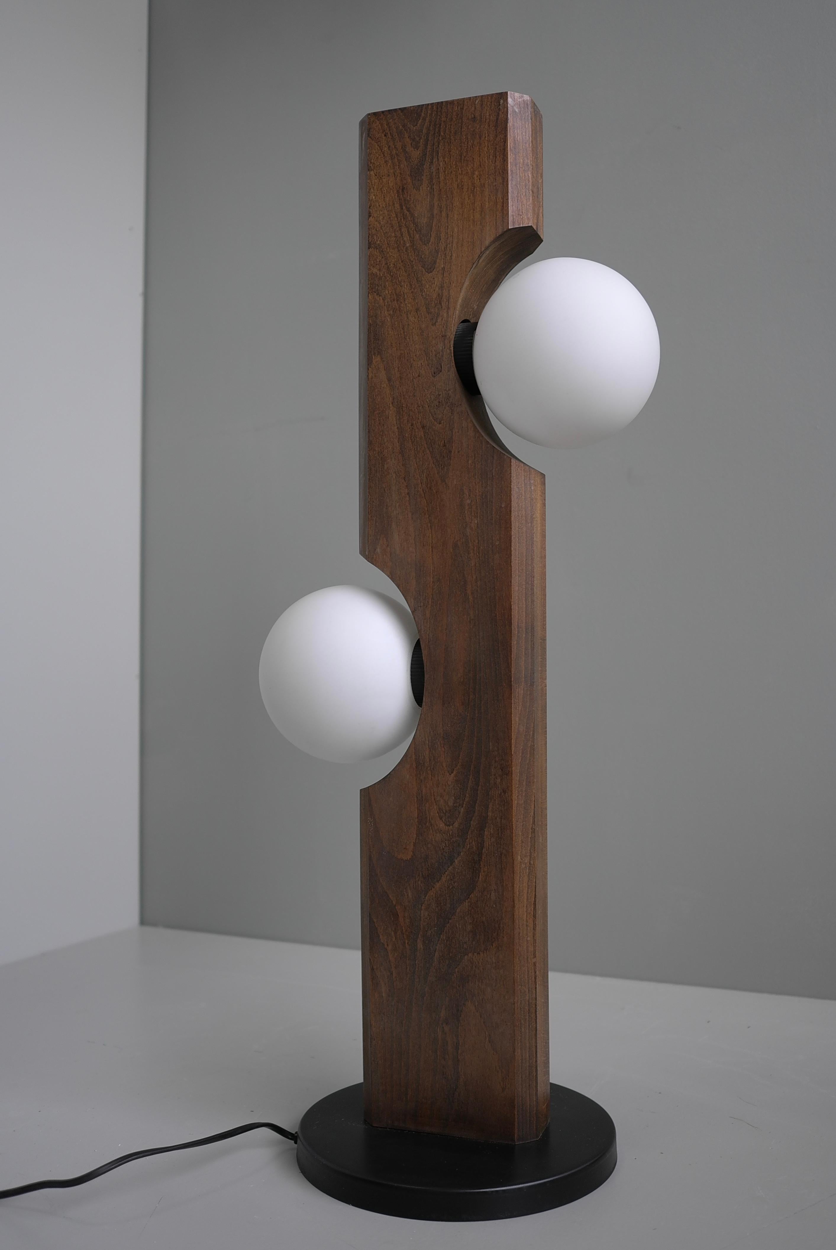 Temde Leuchten Floor or Table Lamp in Wood with White Glass Balls, Germany 1969 In Good Condition For Sale In Den Haag, NL