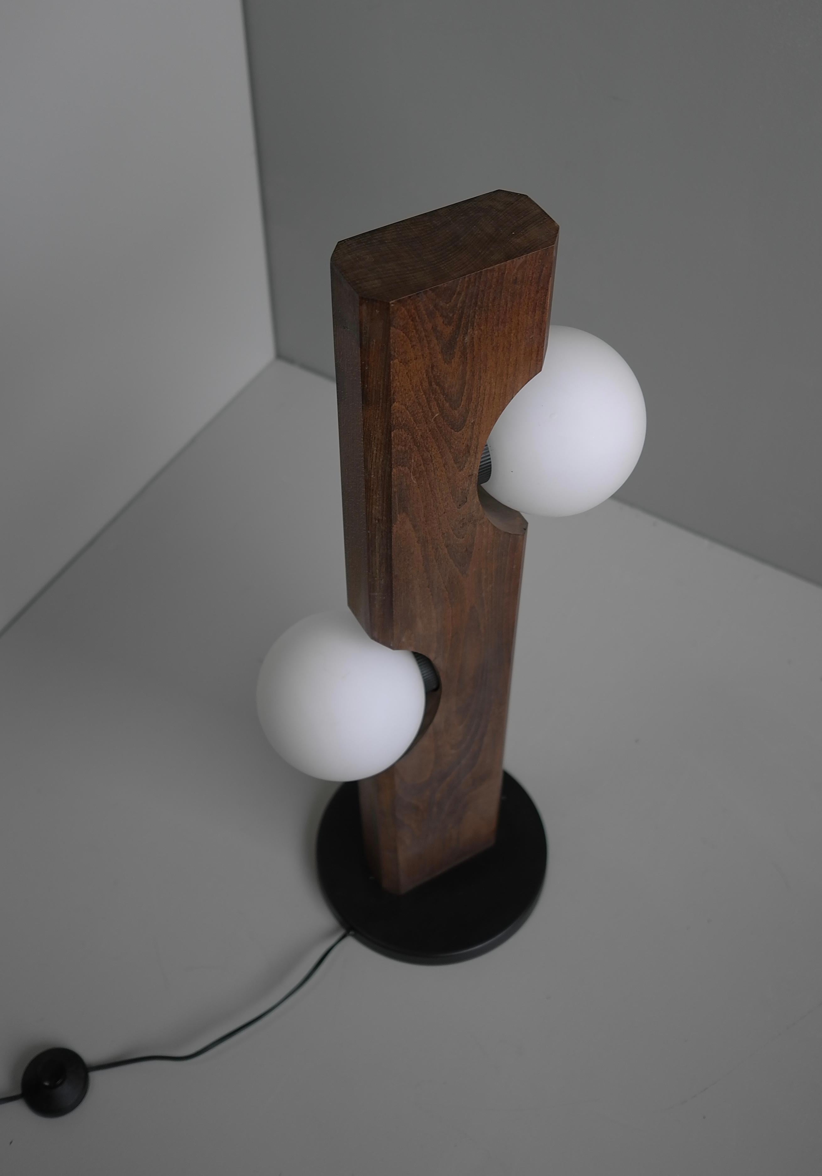 Mid-20th Century Temde Leuchten Floor or Table Lamp in Wood with White Glass Balls, Germany 1969 For Sale
