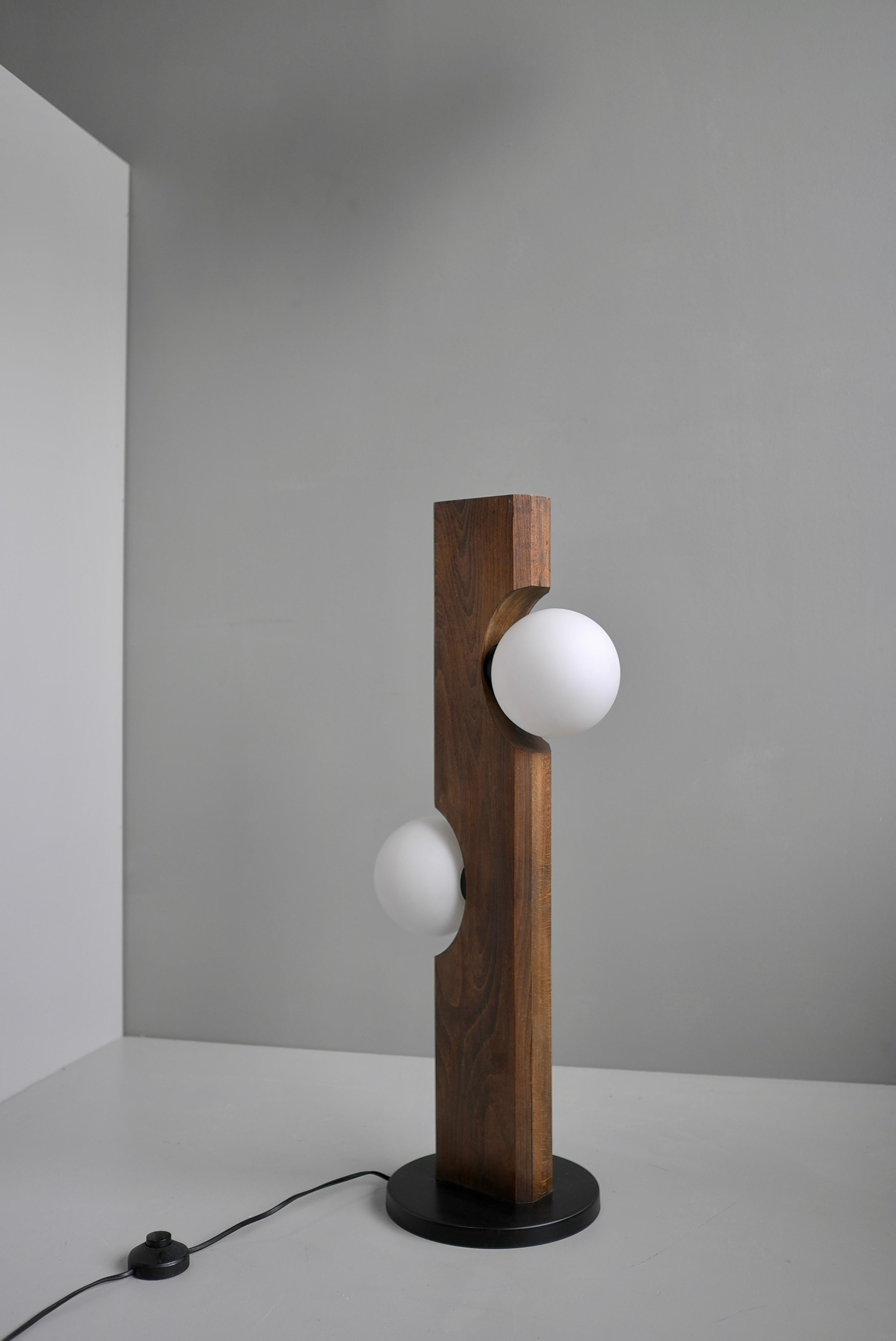 Temde Leuchten Floor or Table Lamp in Wood with White Glass Balls, Germany 1969 For Sale 1