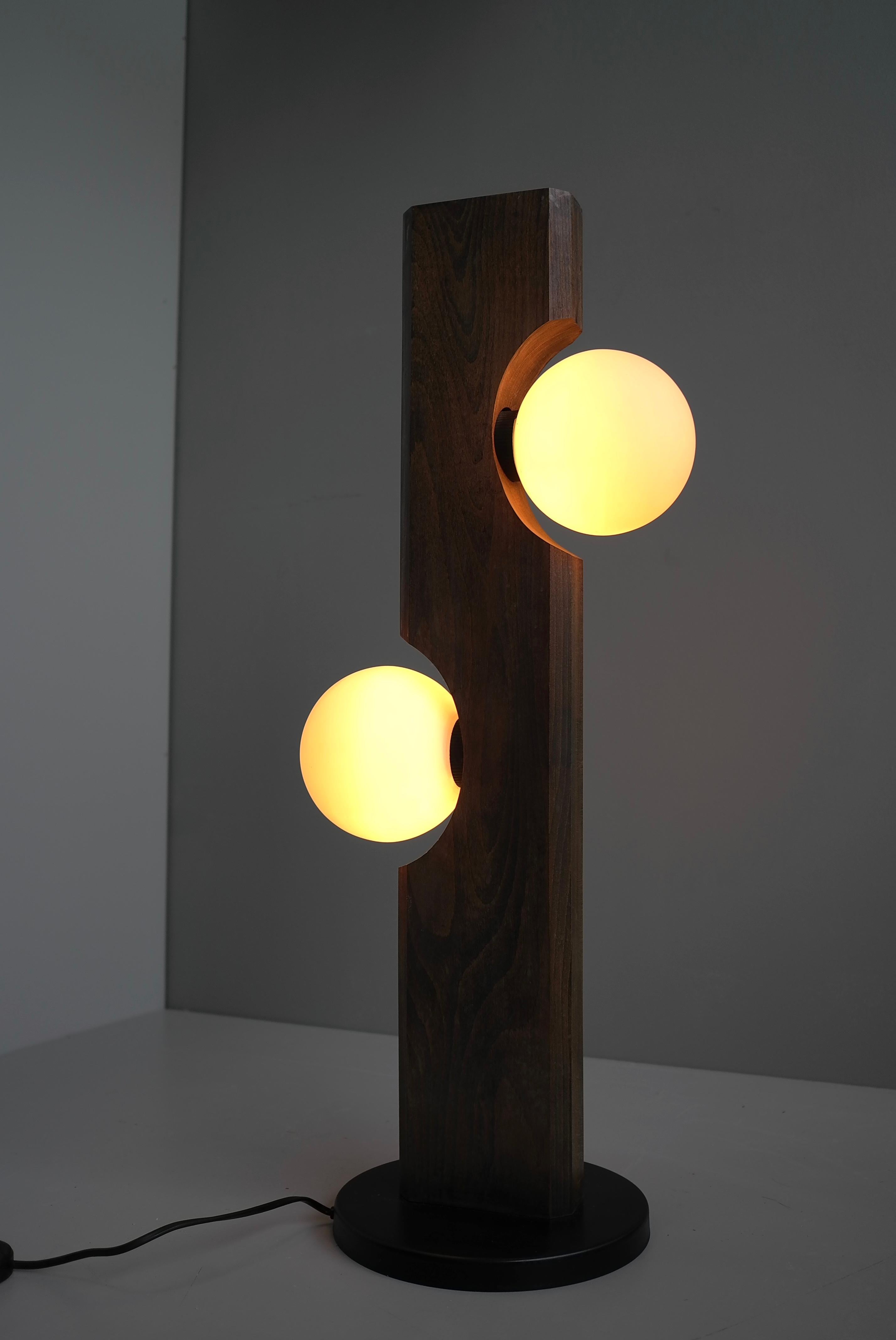 Temde Leuchten Floor or Table Lamp in Wood with White Glass Balls, Germany 1969 For Sale 2