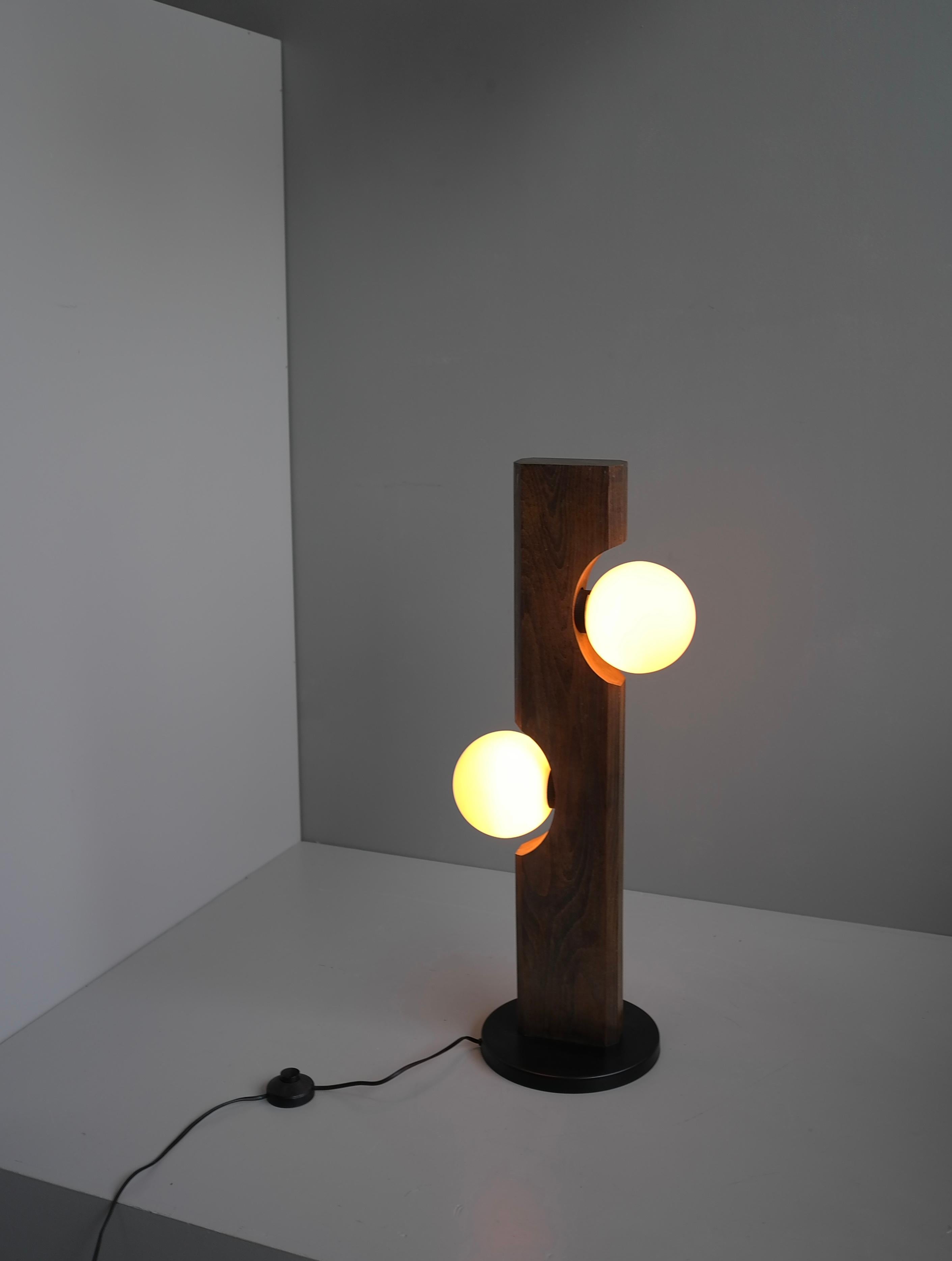 Temde Leuchten Floor or Table Lamp in Wood with White Glass Balls, Germany 1969 For Sale 3