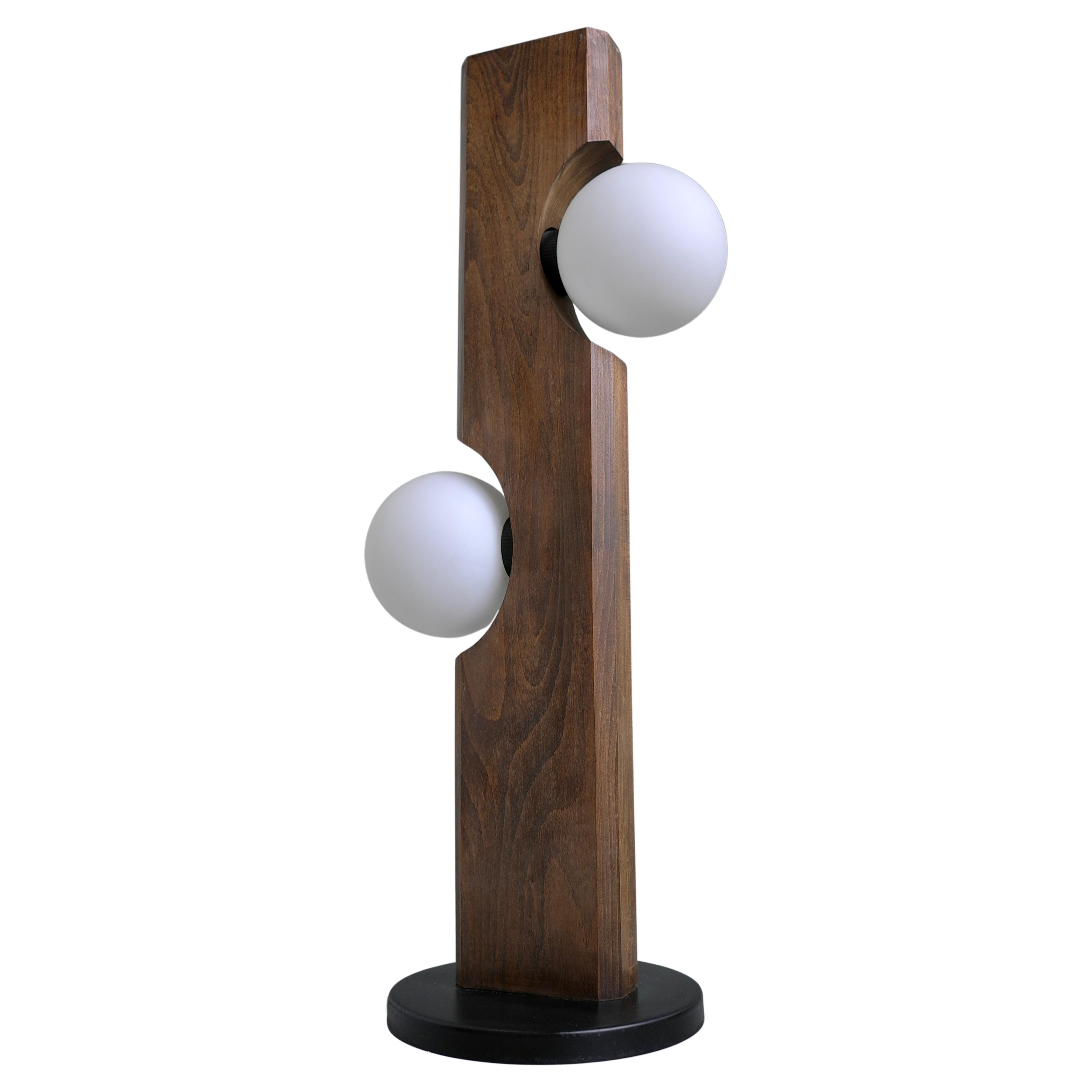 Temde Leuchten Floor or Table Lamp in Wood with White Glass Balls, Germany 1969 For Sale