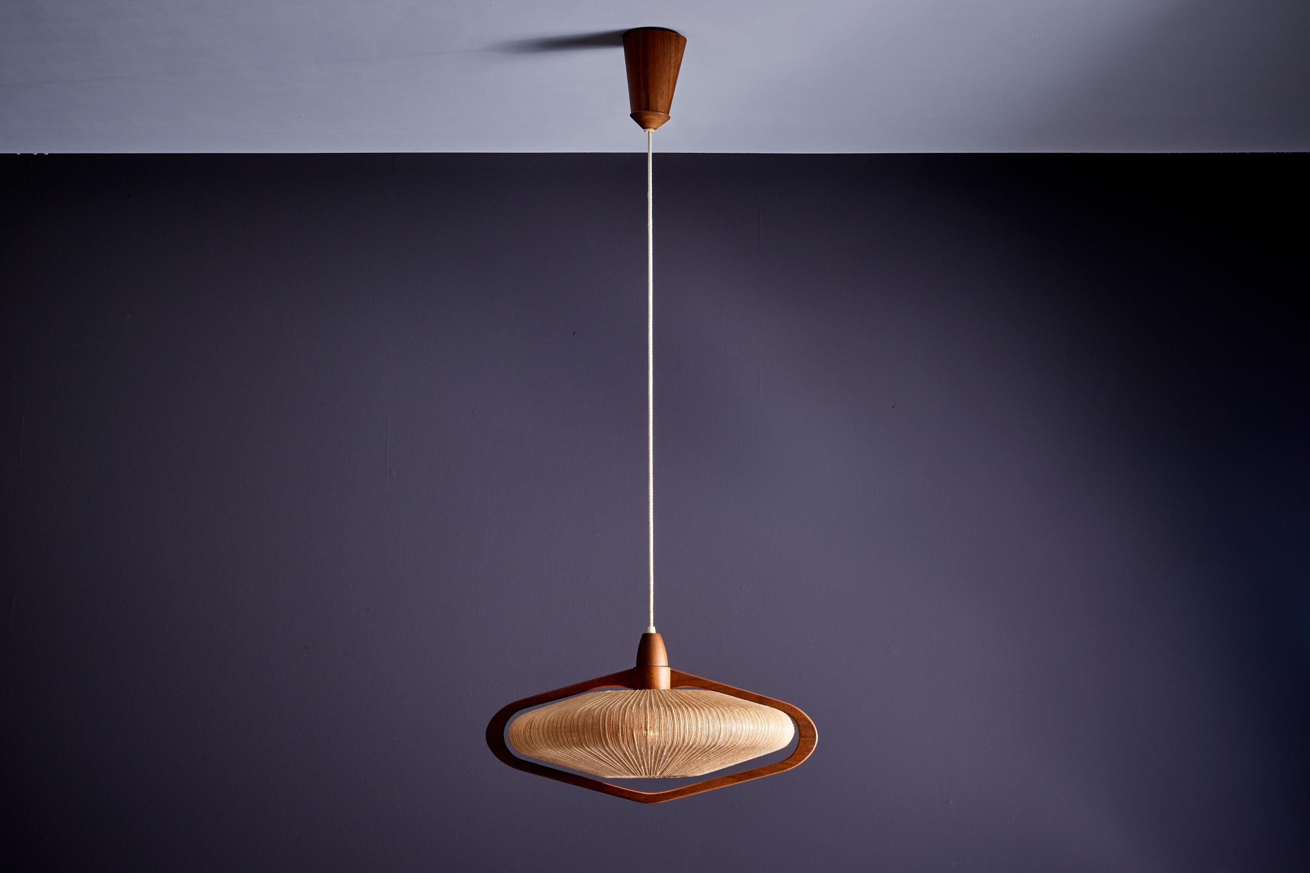 Mid-Century Modern Temde Pendant Lamp in Teak and Sisal Switzerland - 1960s