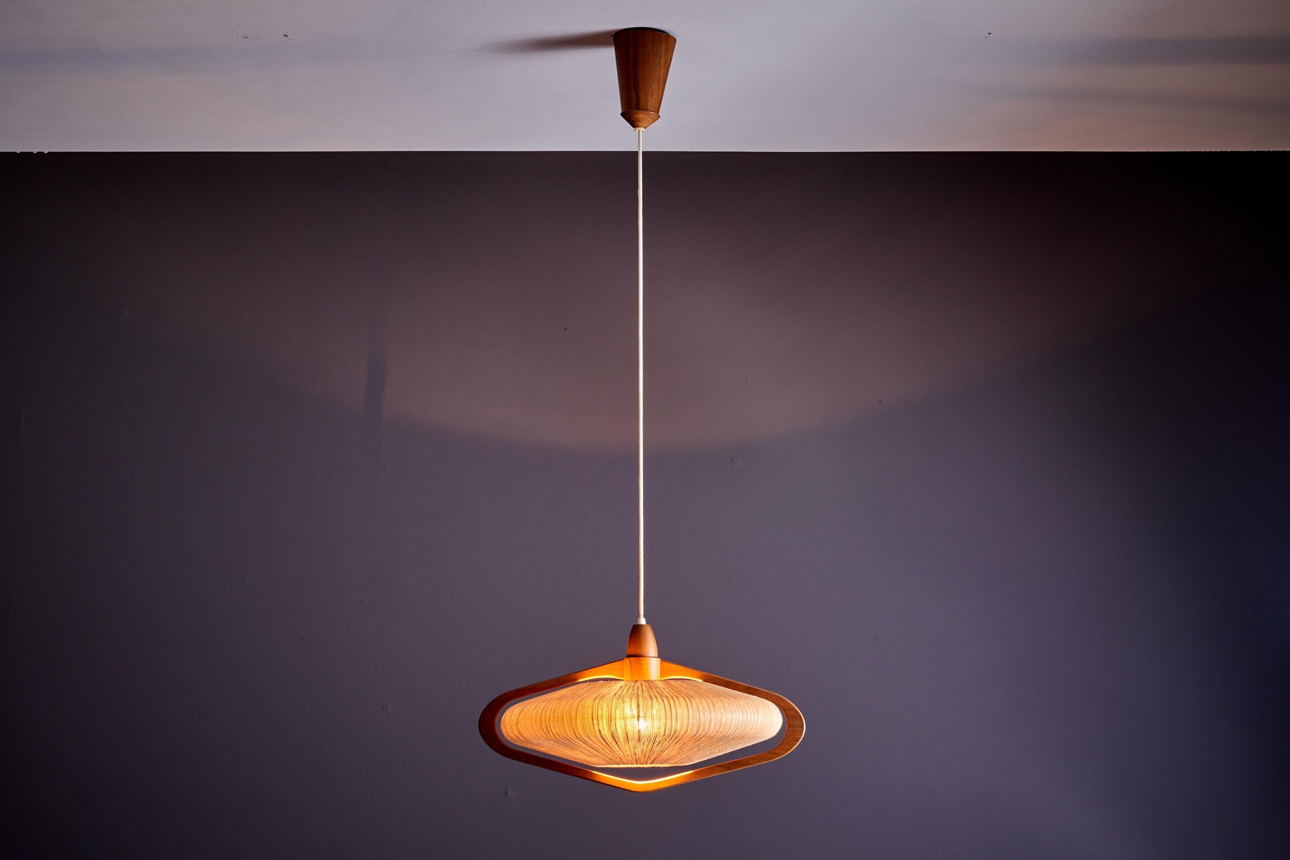 Swiss Temde Pendant Lamp in Teak and Sisal Switzerland - 1960s