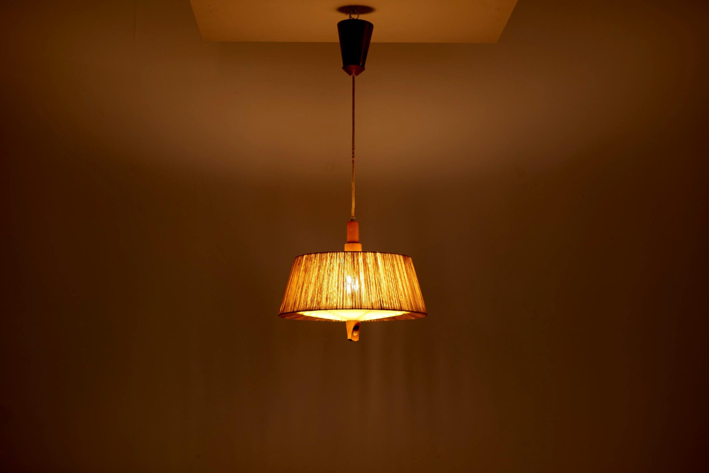 Temde Raffia Pendant Lamp, Switzerland, 1950s In Good Condition In Berlin, DE