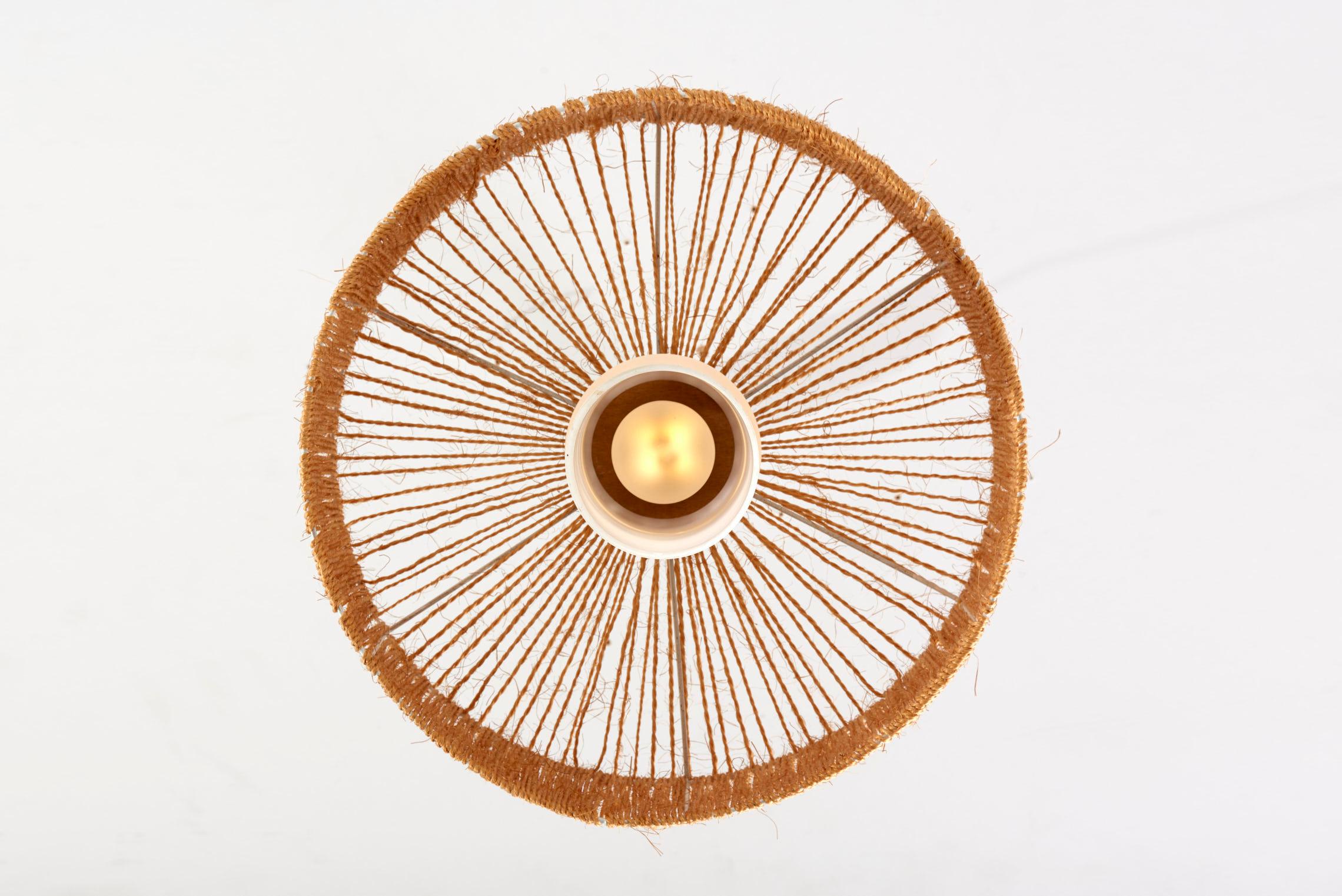 Cord Temde Teak and Sisal Pendant Lamp, Switzerland 1950s 