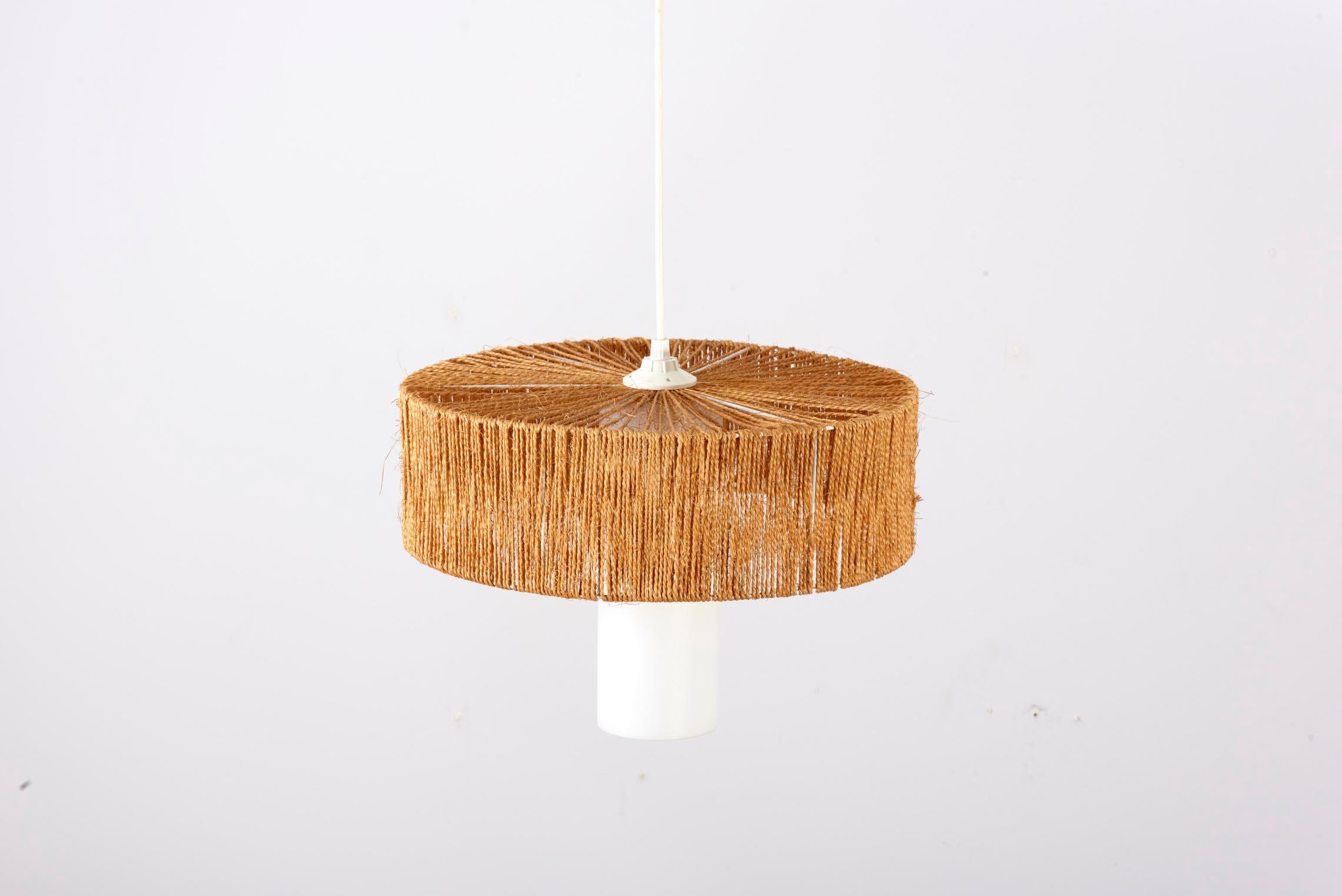 Temde Teak and Sisal Pendant Lamp, Switzerland 1950s  1