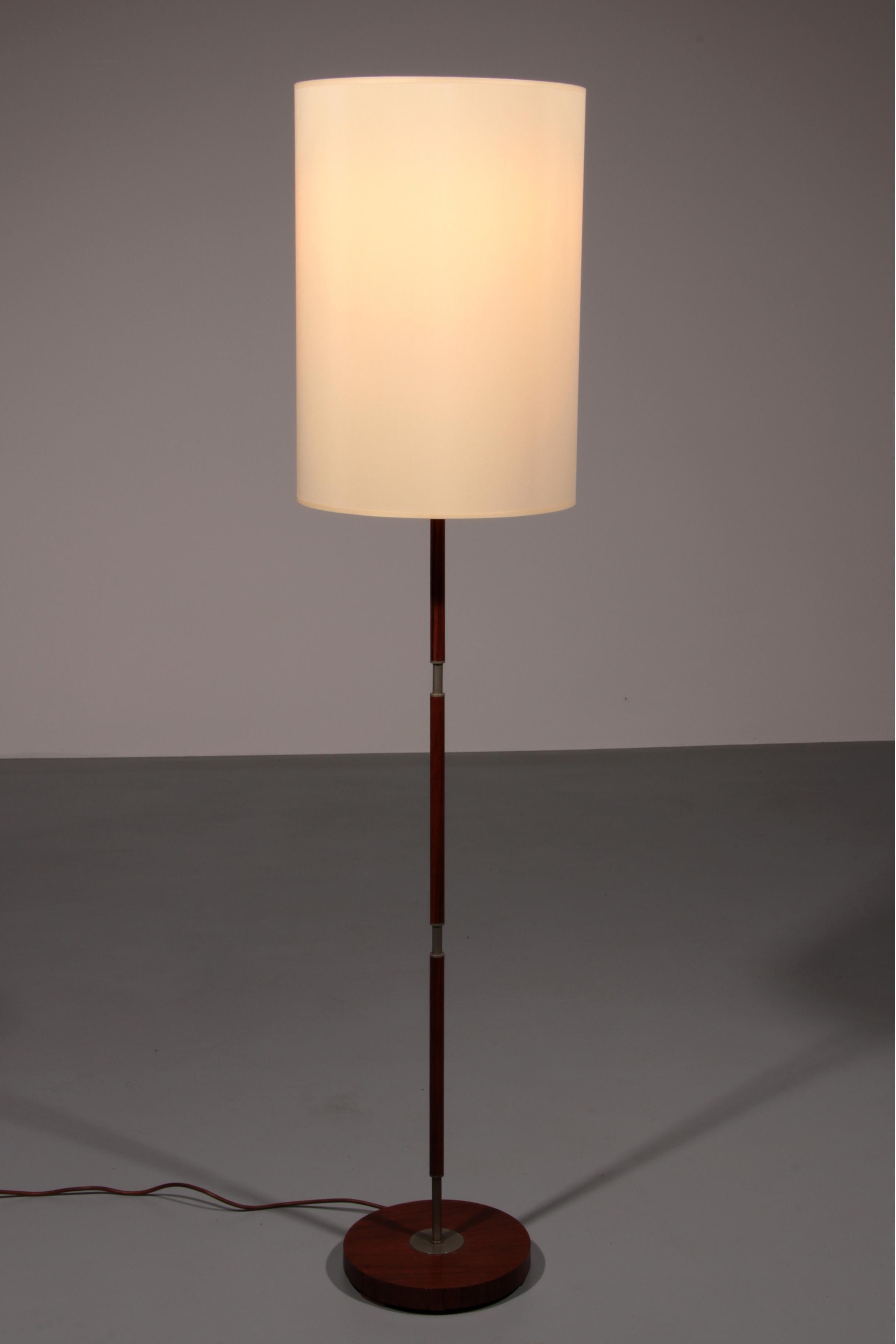 Mid-20th Century Temde Teak & brass Floor Lamp with New Custom Shade – 1960s Elegance For Sale