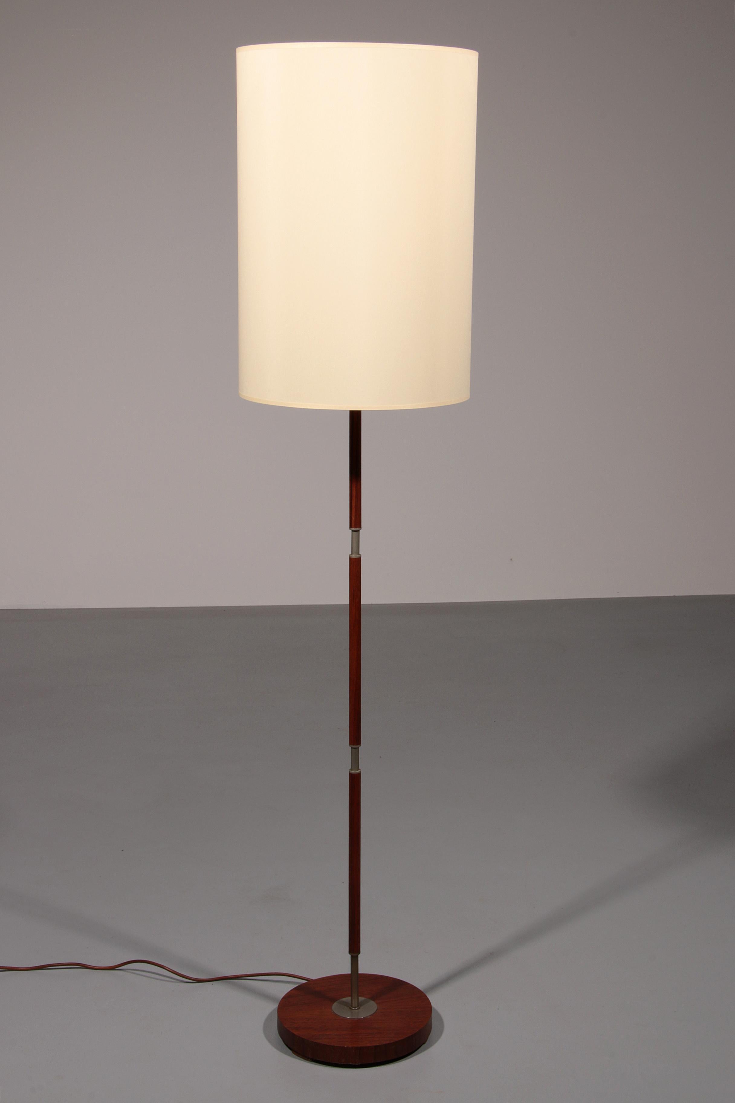 Brass Temde Teak & brass Floor Lamp with New Custom Shade – 1960s Elegance For Sale