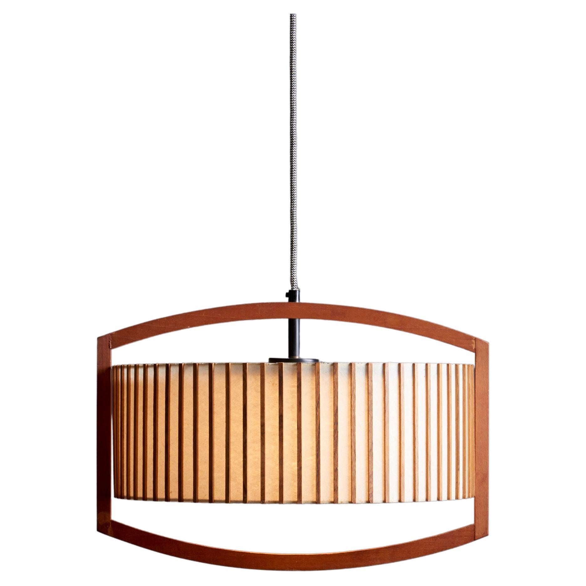 Temde Wood and Fabric Pendant Lamp, Swiz, 1960s