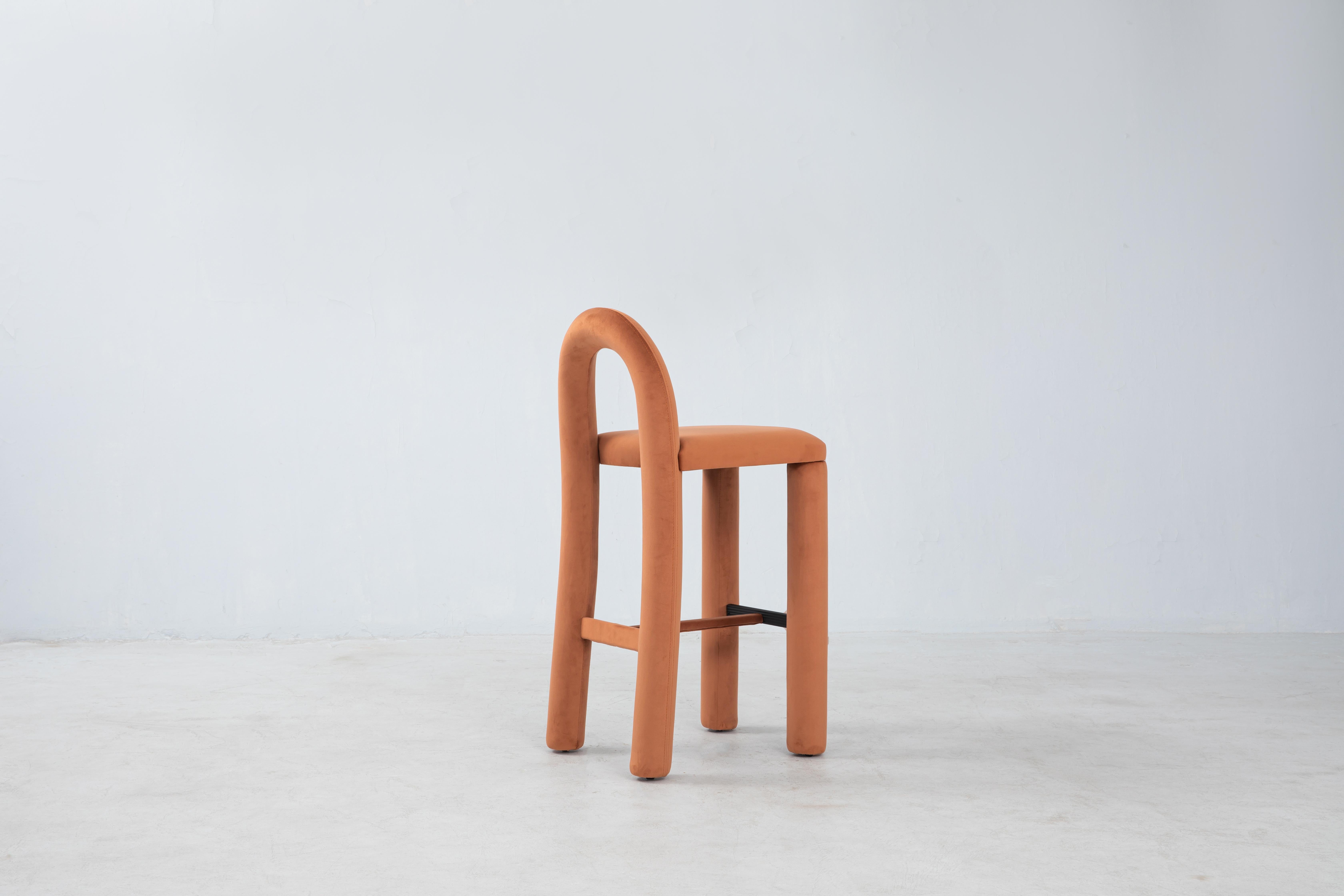 Contemporary Temi Bar Chair, Minimalist Velvet Counter Chair For Sale