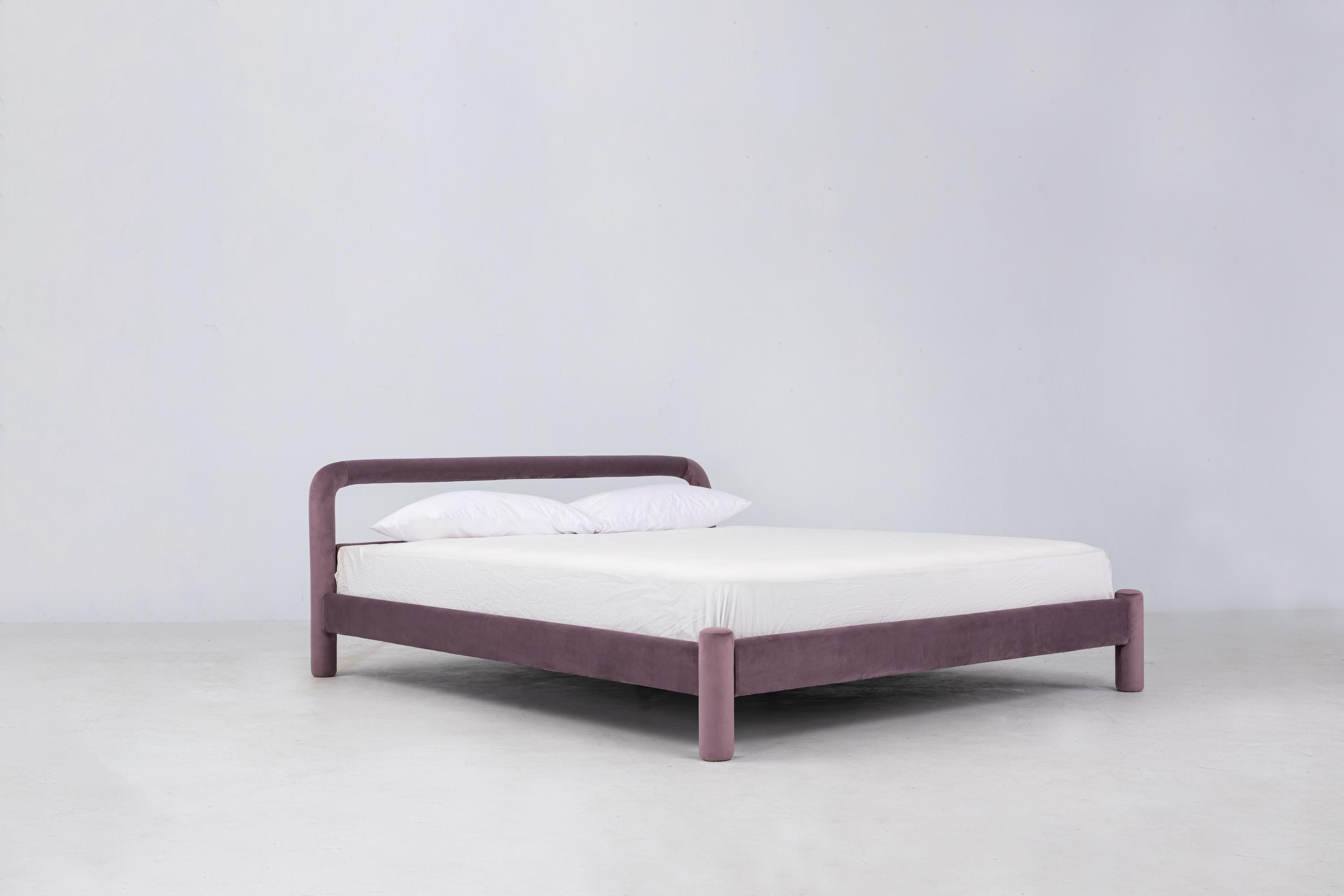 Temi Bed, Minimalist Velvet Bed (Multiple Colors) For Sale 2