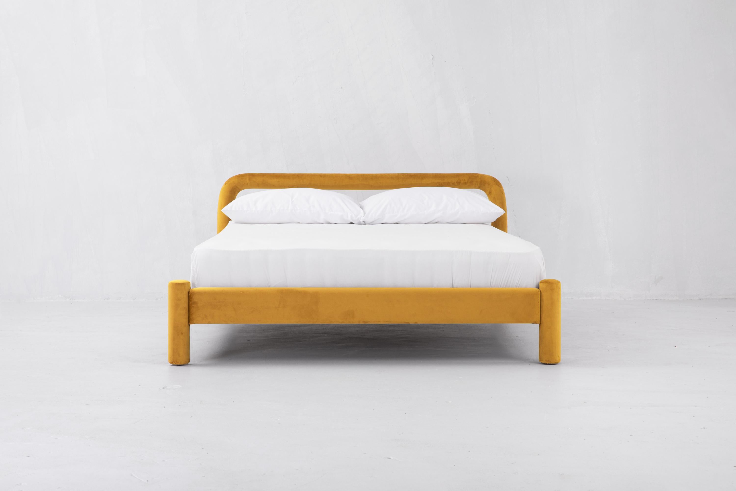 Temi Bed, Minimalist Velvet Bed (Multiple Colors) For Sale 5