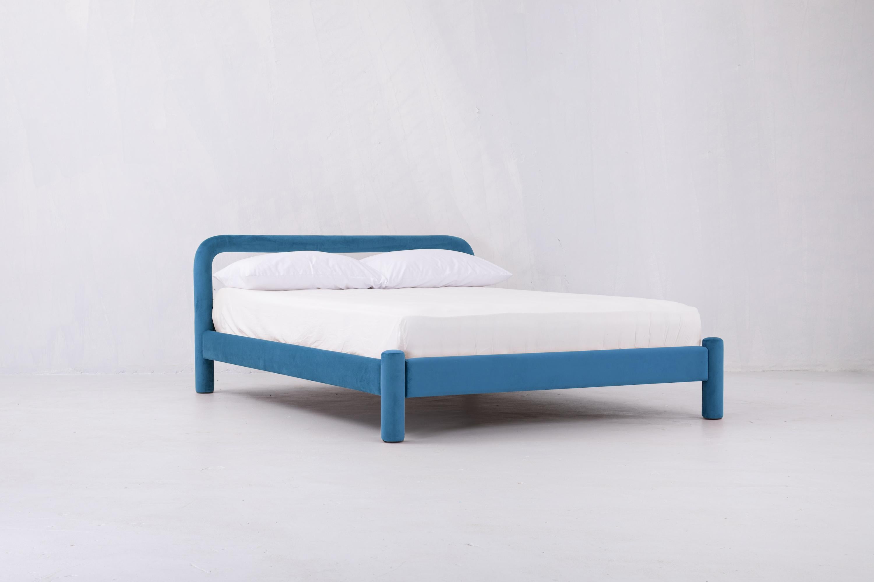 Temi Bed, Minimalist Velvet Bed (Multiple Colors) For Sale 6