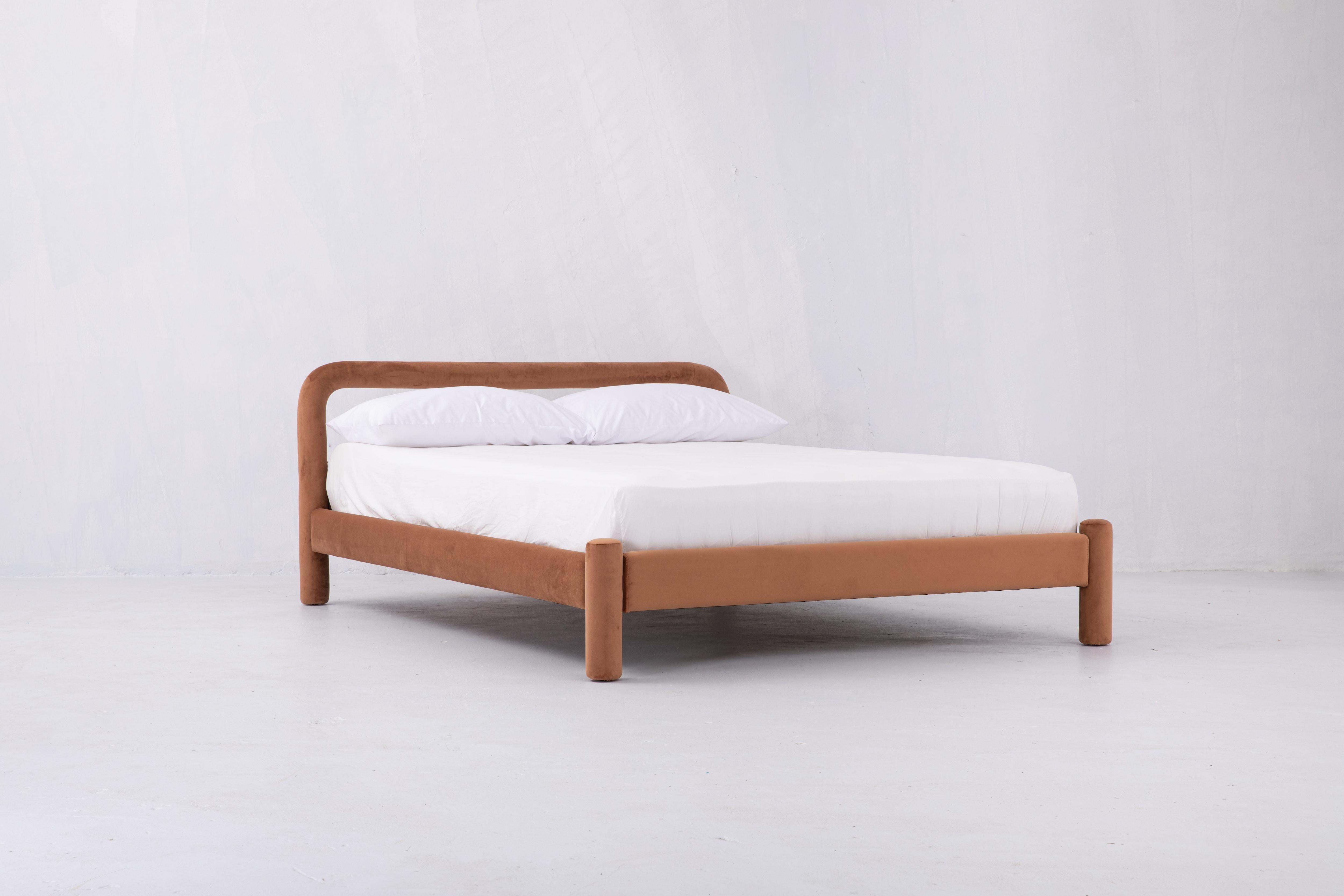 Temi Bed, Minimalist Velvet Bed (Multiple Colors) For Sale 7