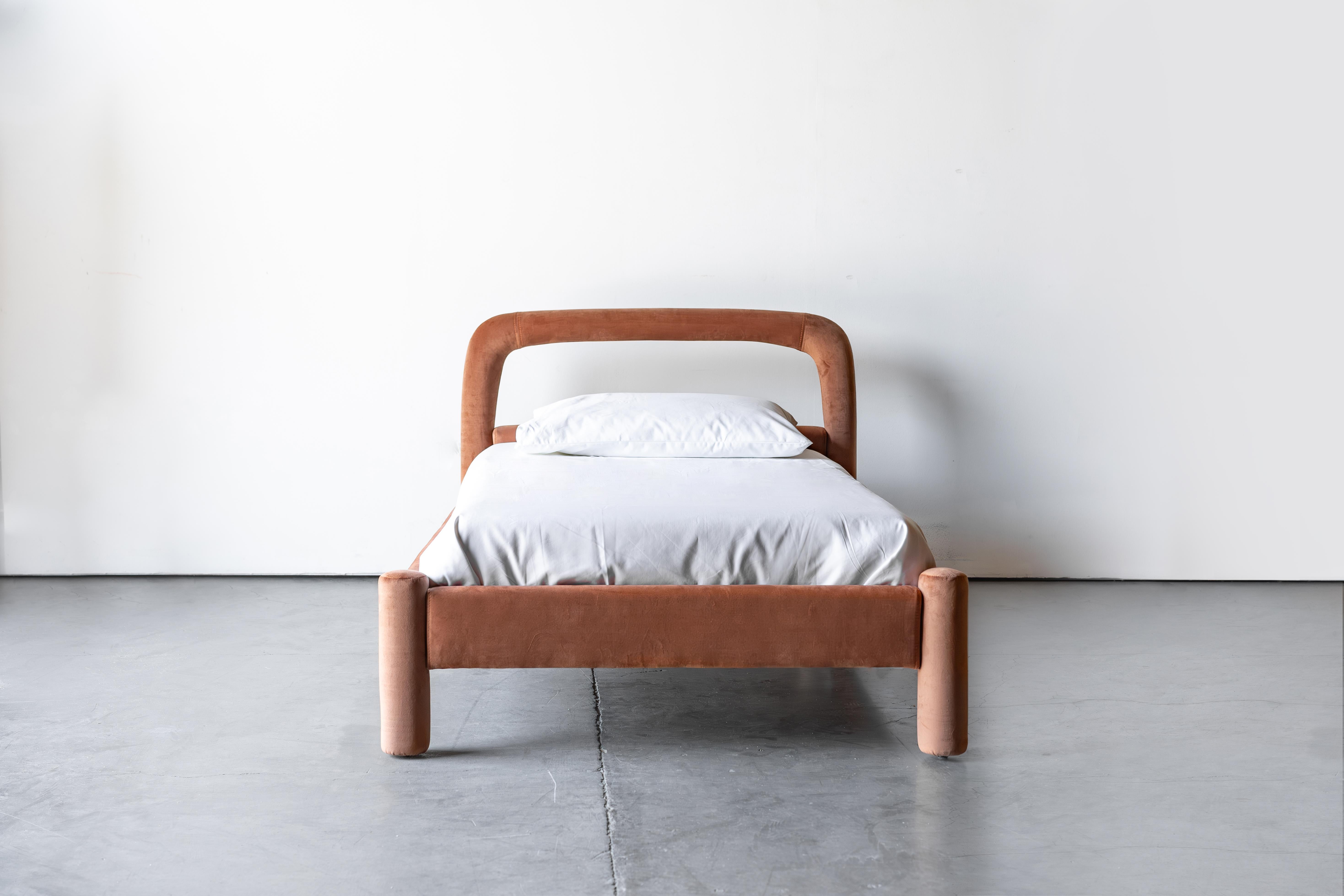 Temi Bed, Minimalist Velvet Bed (Multiple Colors) For Sale 8