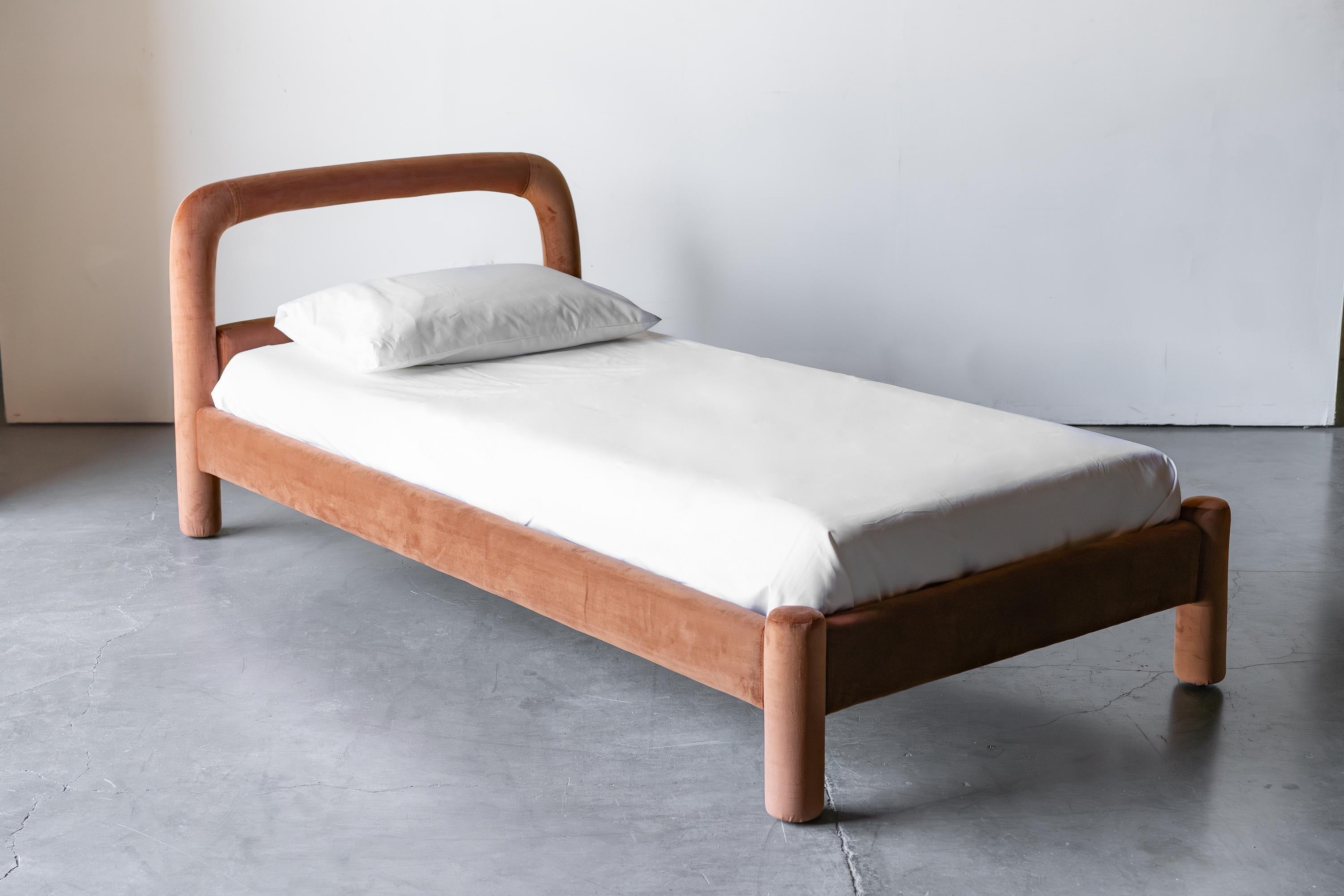 Temi Bed, Minimalist Velvet Bed (Multiple Colors) For Sale 9
