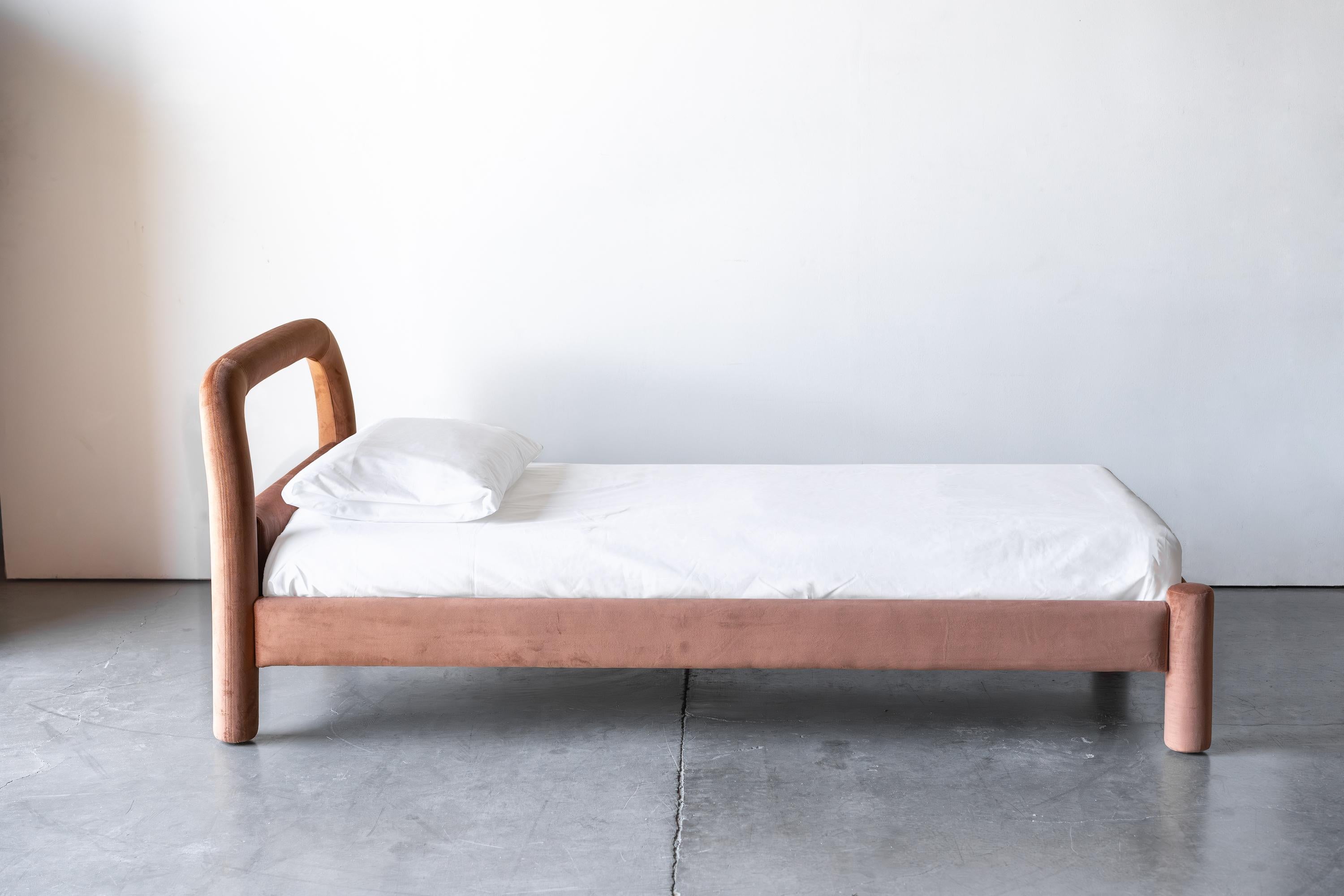 Temi Bed, Minimalist Velvet Bed (Multiple Colors) For Sale 11