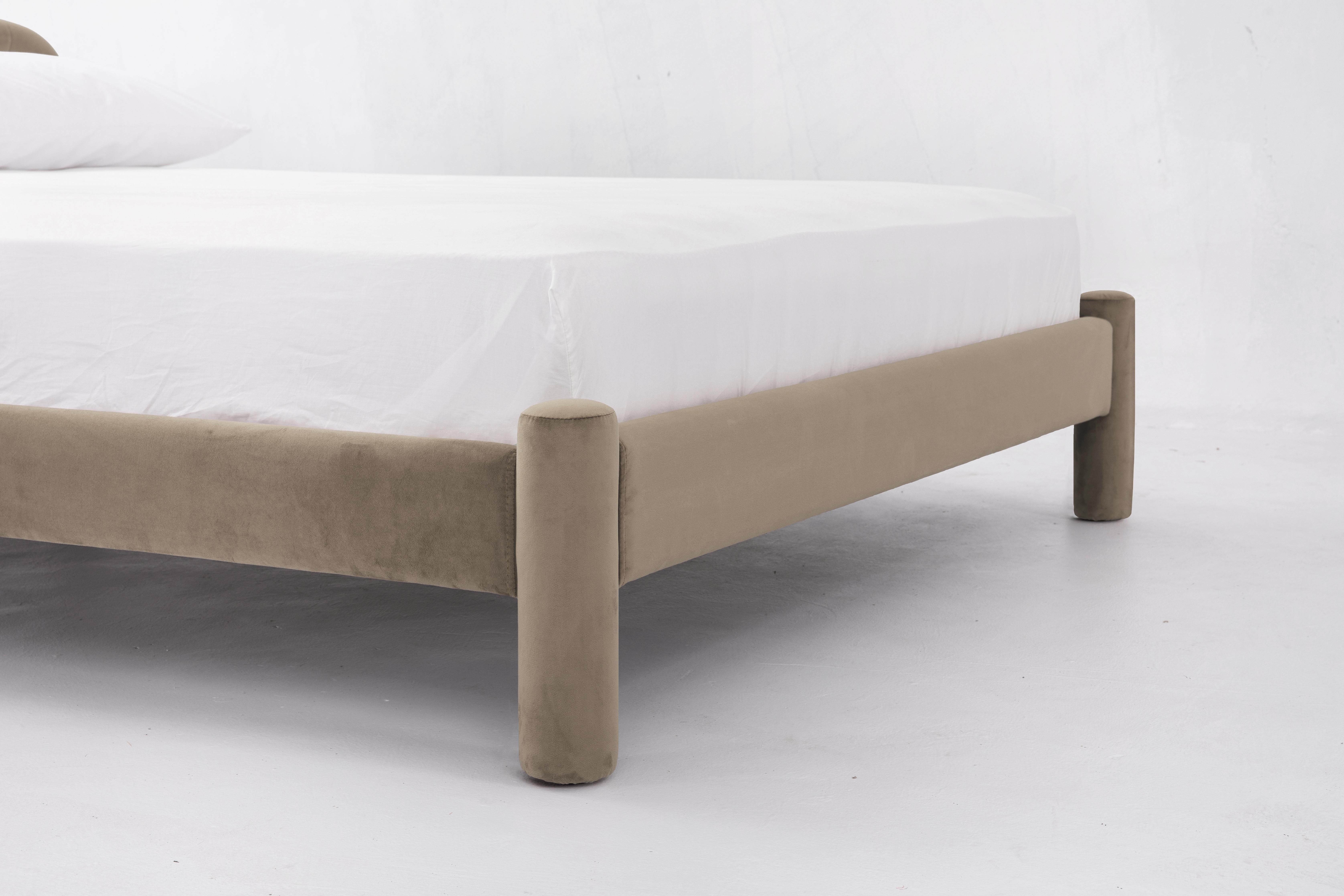 Chinese Temi Bed, Minimalist Velvet Bed (Multiple Colors) For Sale