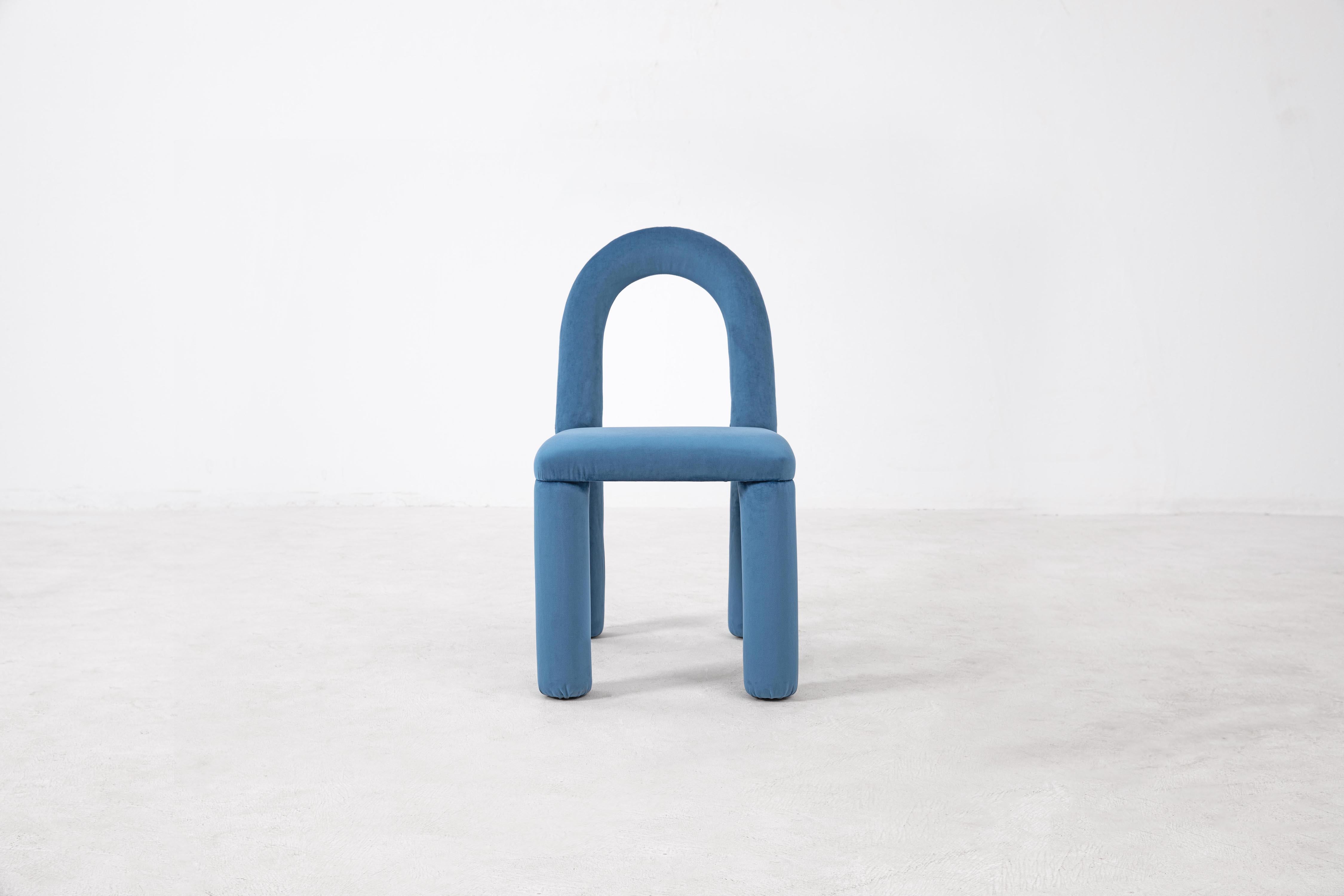 Chinese Temi Chair, Minimalist Blue Velvet Dining Chair For Sale