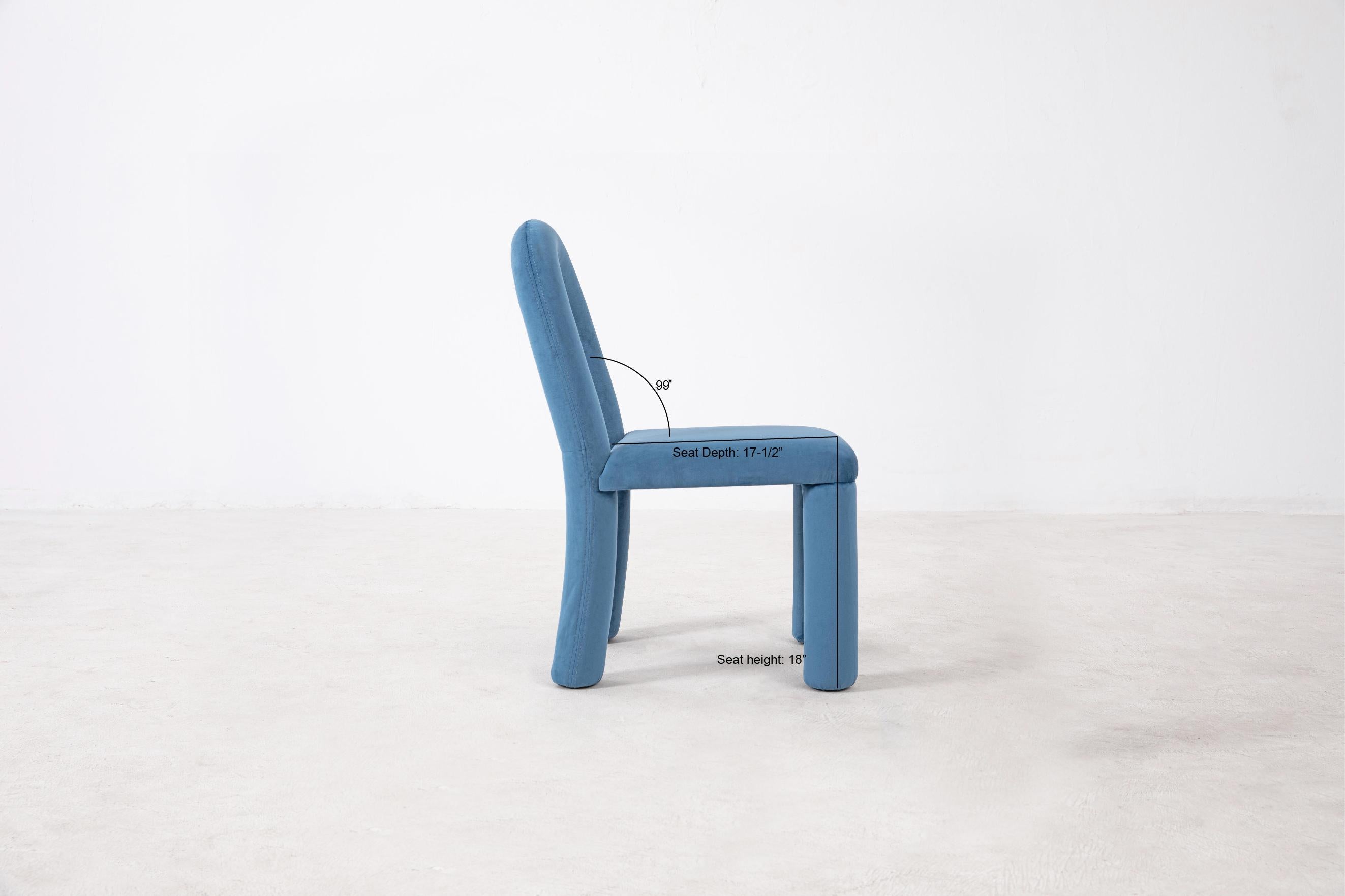 Temi Chair, Minimalist Blue Velvet Dining Chair For Sale 1