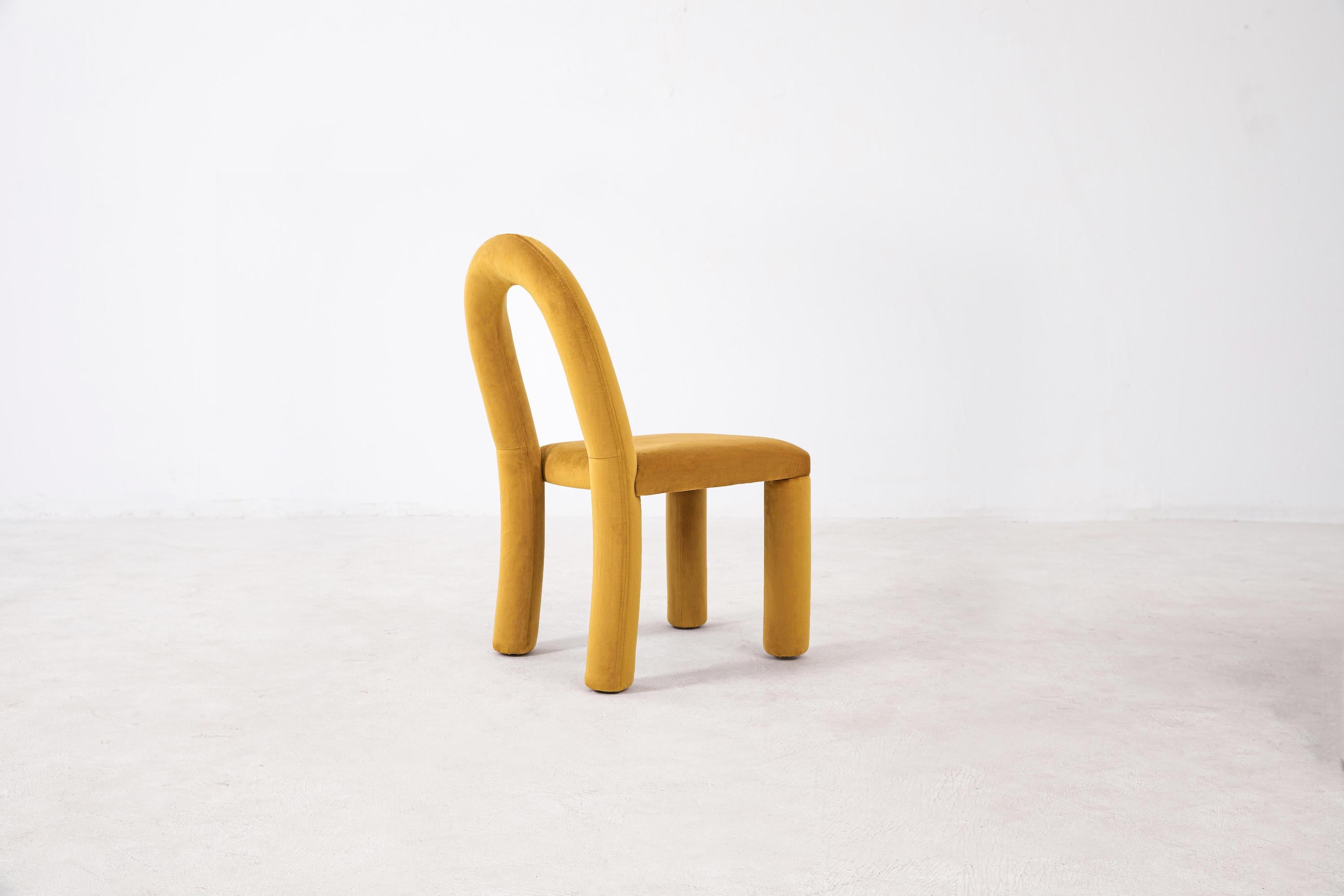 Chinese Temi Chair, Minimalist Mostaza Velvet Dining Chair For Sale