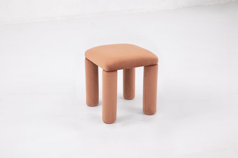 Chinese Temi Stool in Teja by Sun at Six, Minimalist Velvet Stool For Sale
