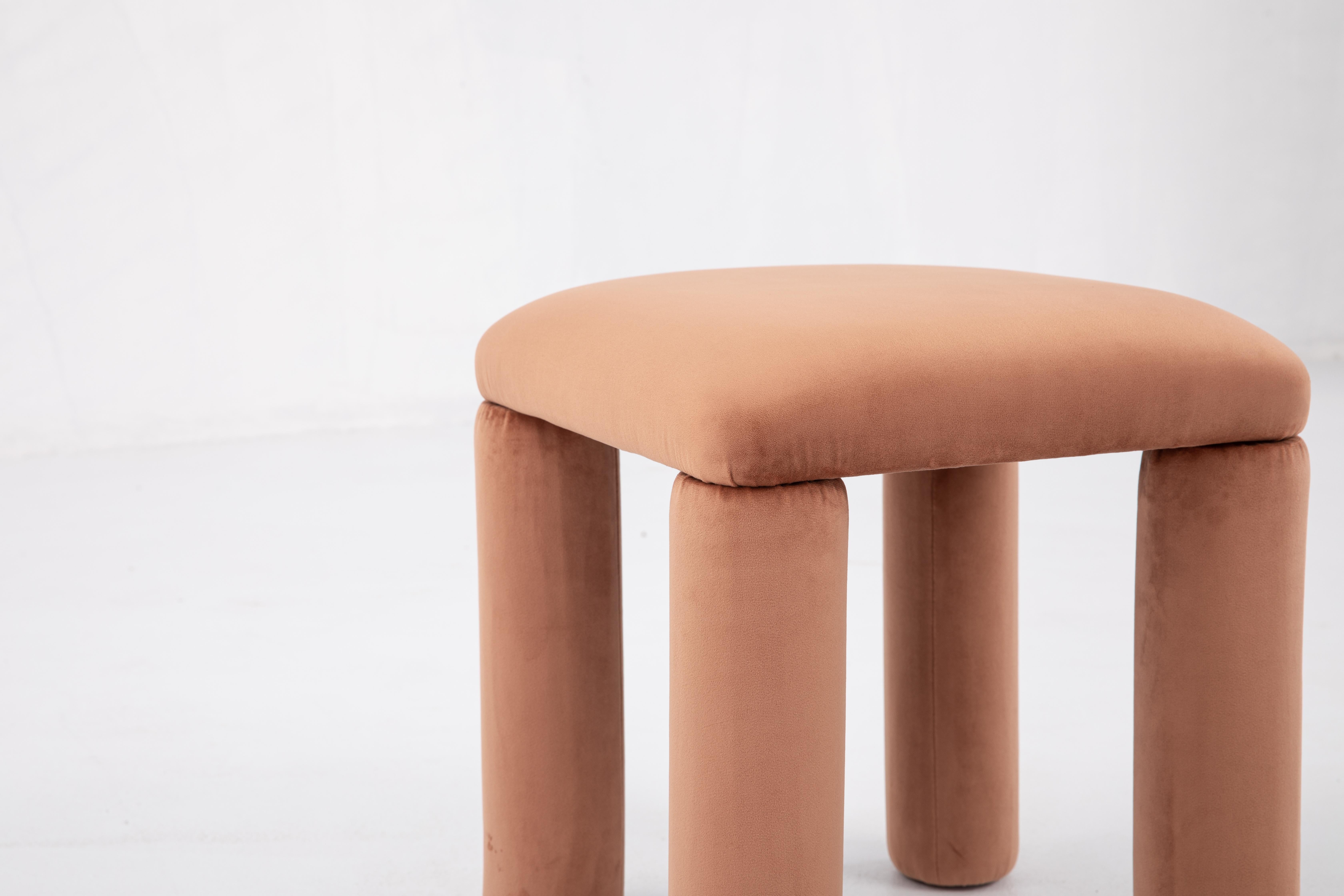 Chinese Temi Stool in Teja by Sun at Six, Minimalist Velvet Stool For Sale