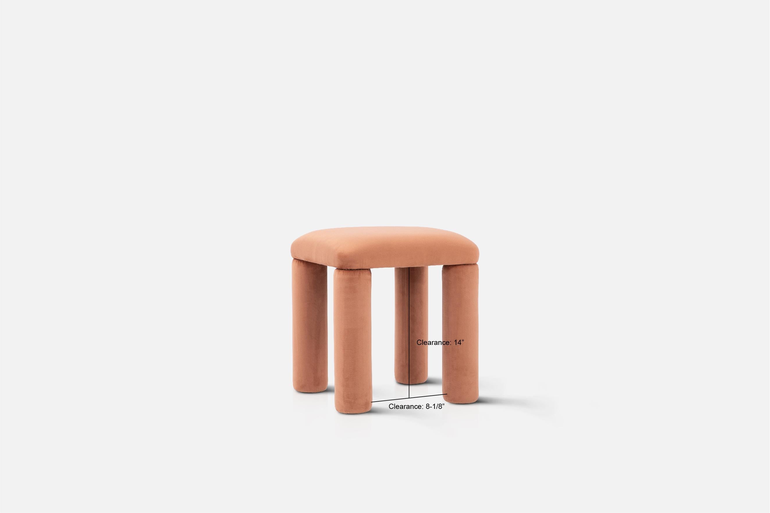 Contemporary Temi Stool in Teja by Sun at Six, Minimalist Velvet Stool For Sale