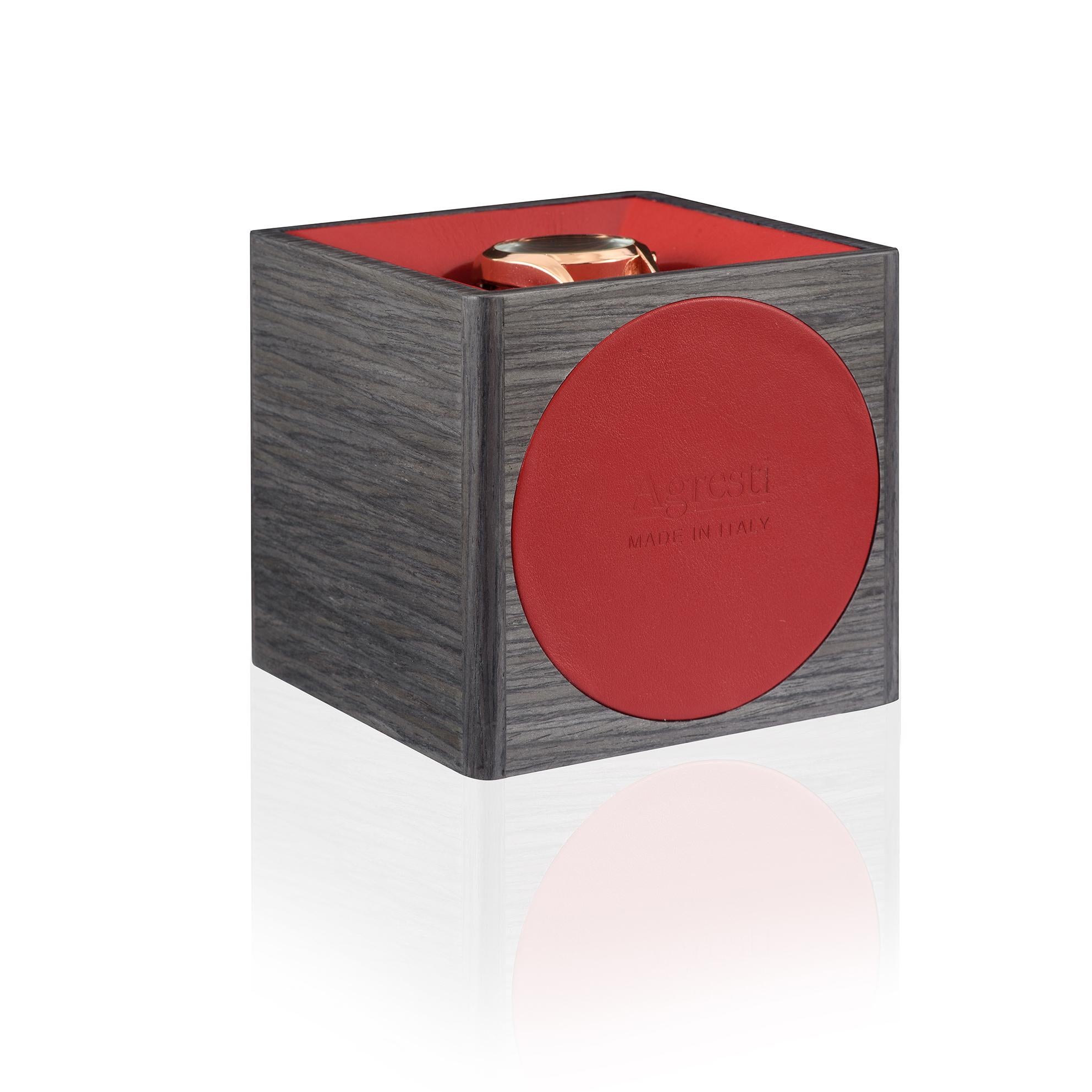 Italian Temp Unico Rosso Watch Winder in Oak Smoke Grey by Agresti For Sale