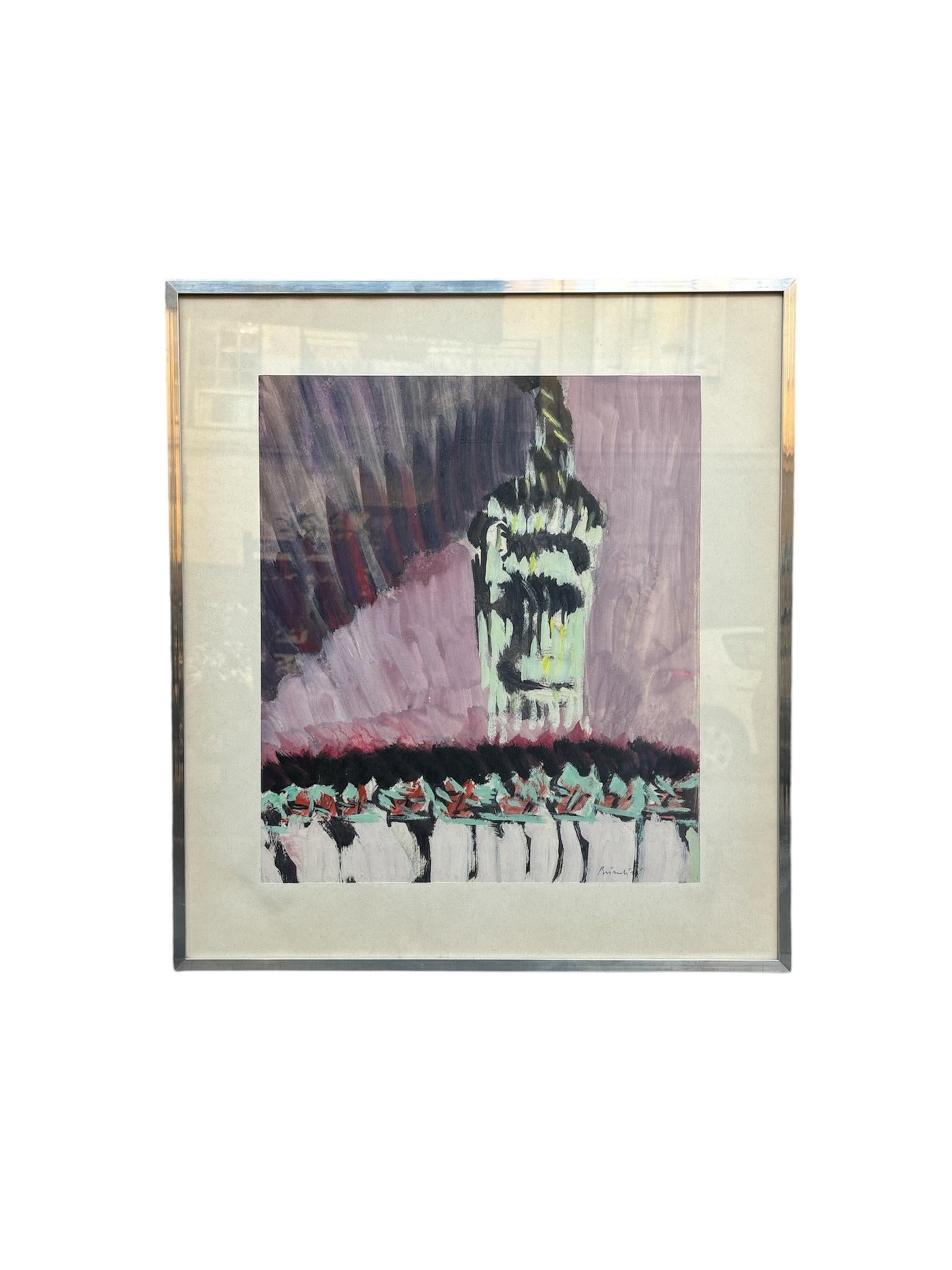 Fine XX secolo Pittura a tempera su carta di Remo Brindisi, anni '70