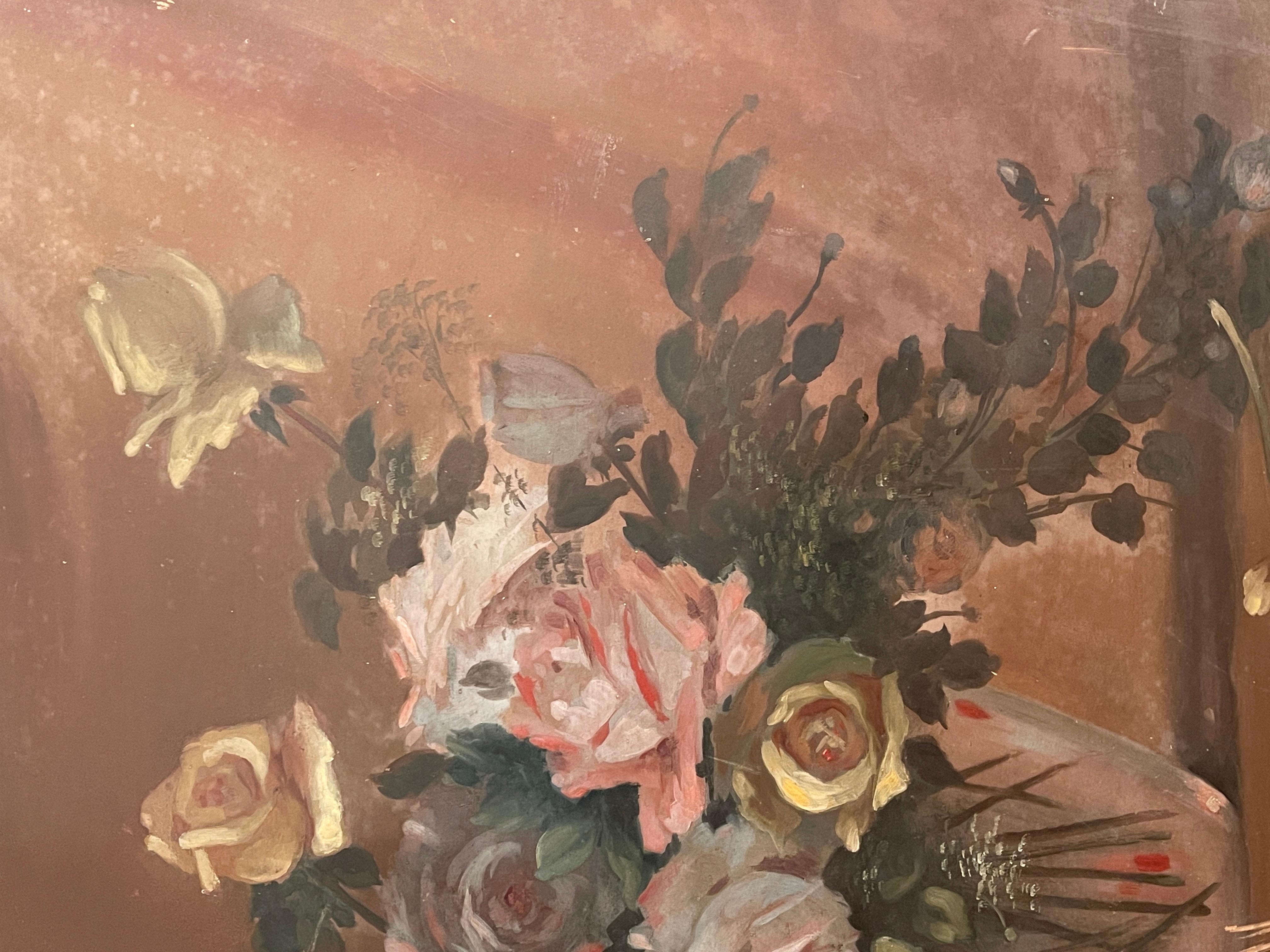 Victorien tardif Peinture Tempera sur bois, vase de fleurs, Raffaele Baldi en vente