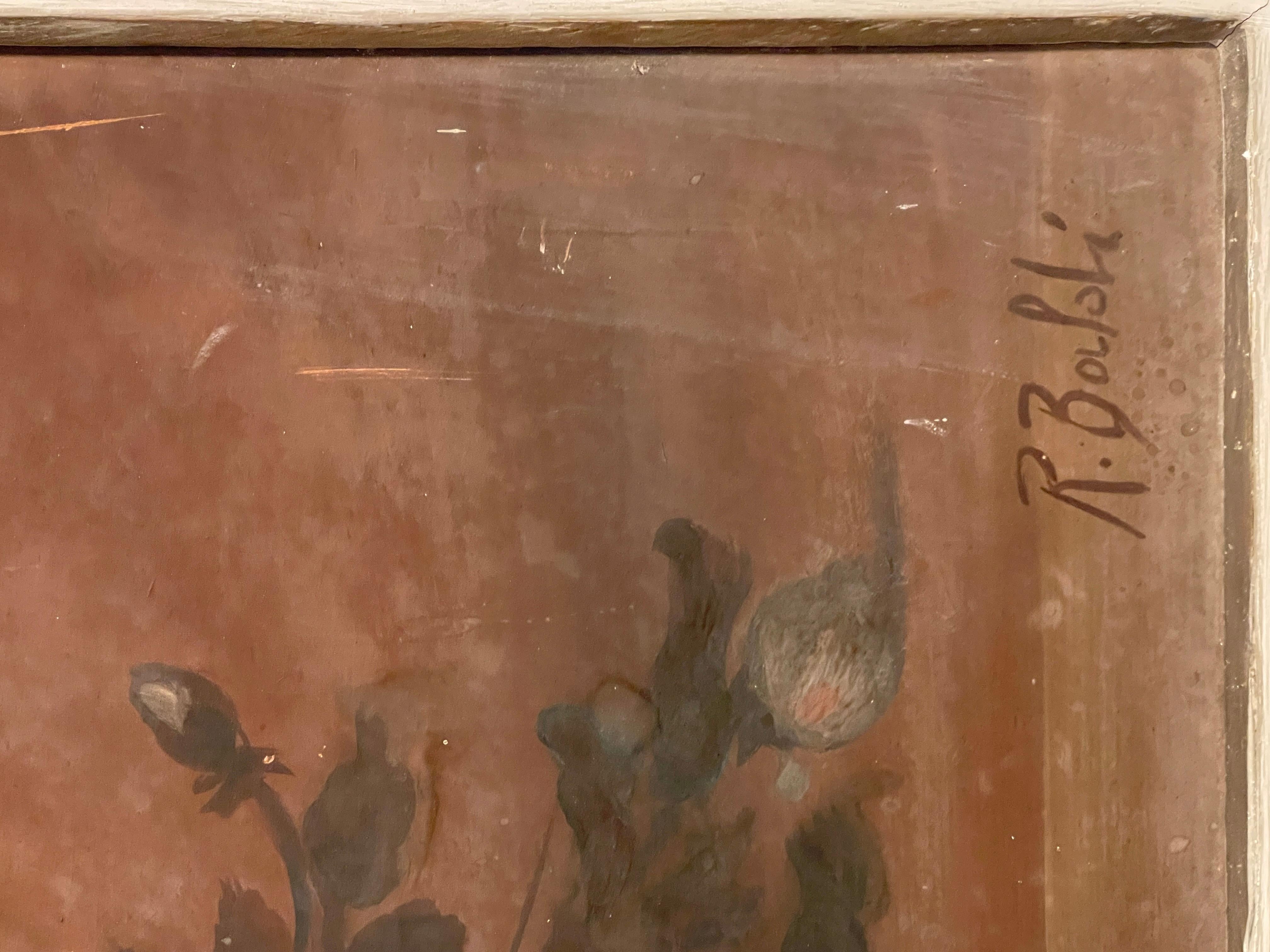 Hand-Painted Tempera painting on wood, Vase of flowers, Raffaele Baldi For Sale