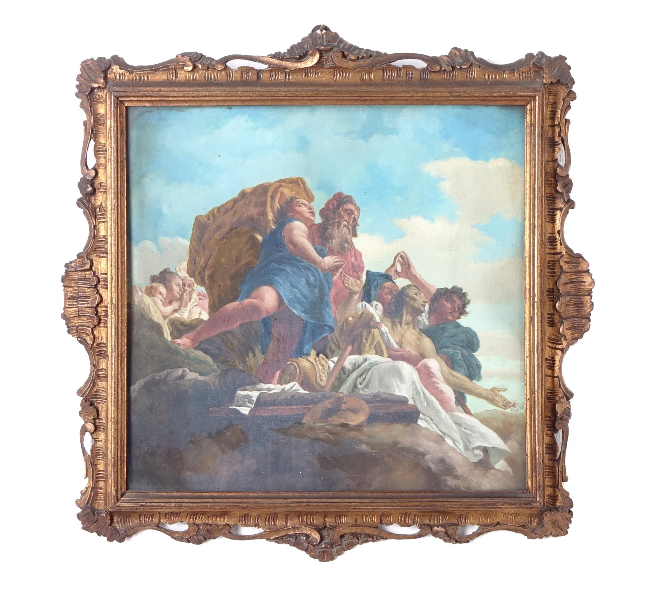 Painted Tempera Panel on Canvas Tiepolo Style Age 800