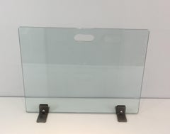 Tempered Glass Fire Place Screen with Brushed Steel Feet, French, circa 1970