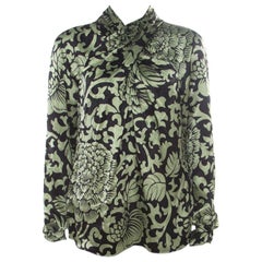 Temperley Black and Green Floral Printed Textured Silk Faux Wrap Front Top M