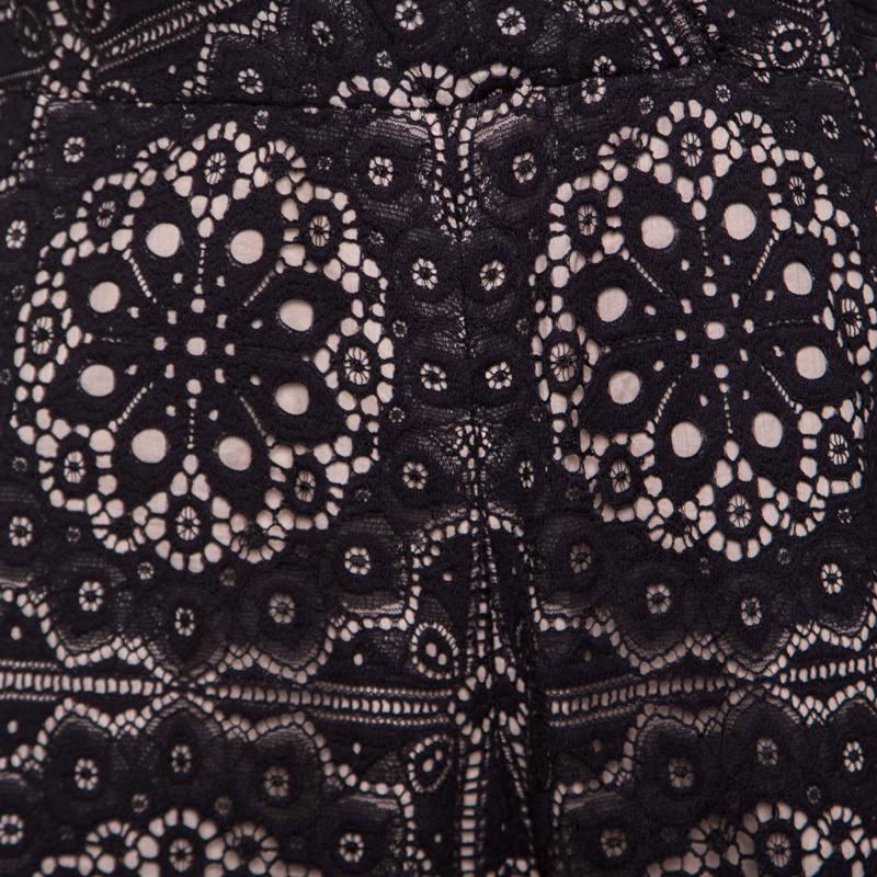 Women's Temperley Black Cutout Floral Lace Nomi Cropped Palazzo Jumpsuit M