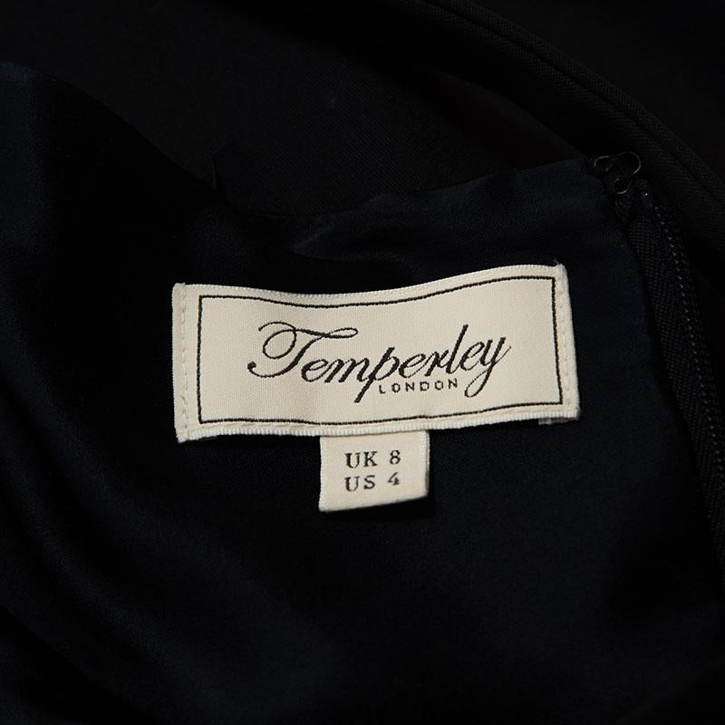 Temperley Black & Navy Blue Satin Floral Applique Detail Gown S 1