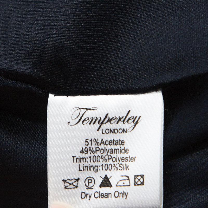 Temperley Black & Navy Blue Satin Floral Applique Detail Gown S 2