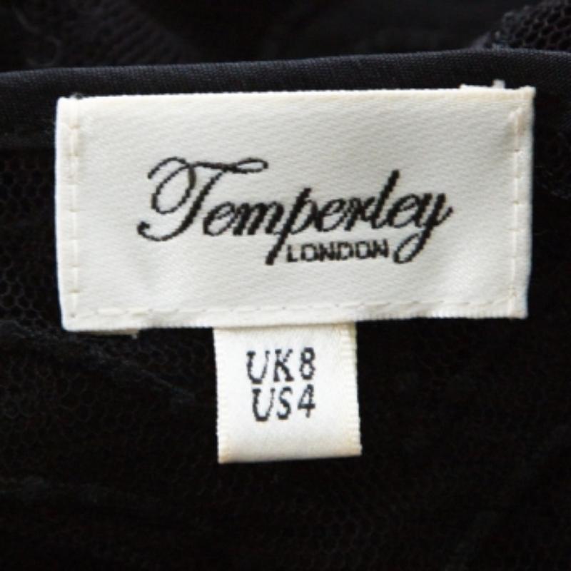 Tunique Temperley noire à empiècement en filet brodé en soie mélangée S Pour femmes en vente