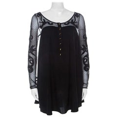 Temperley Black Silk Blend Embroidered Net Yoke Tunic S