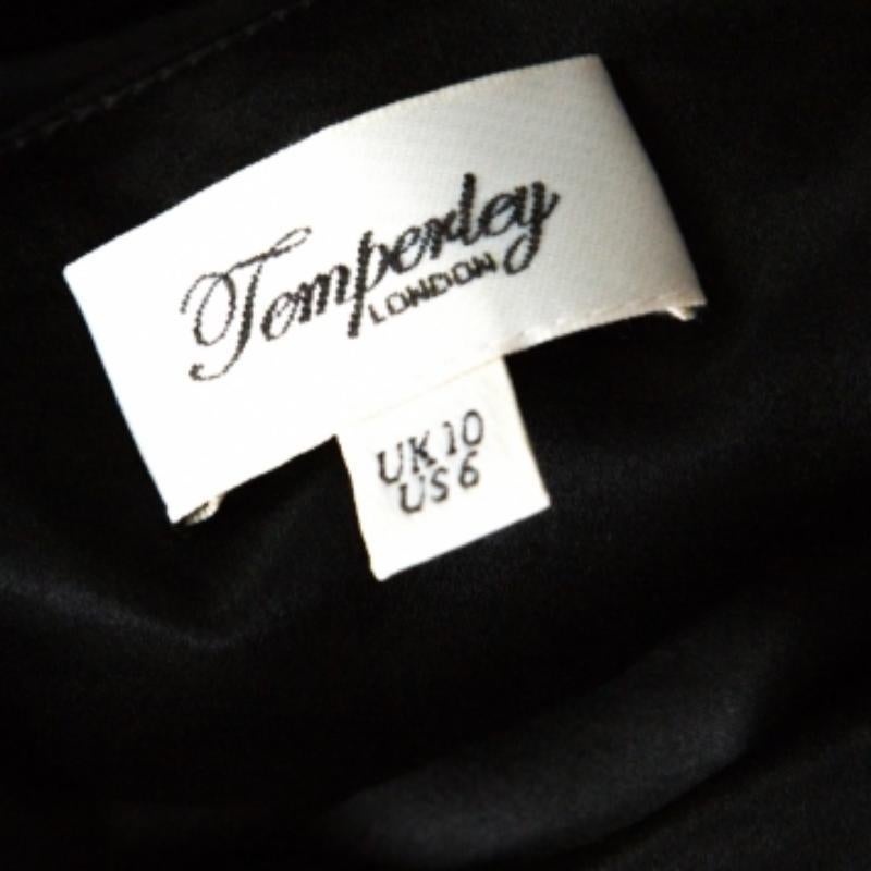 Temperley Schwarzes Babydoll-Kleid aus Seide mit gerafftem Mieder und verziertem Detail M im Angebot 1