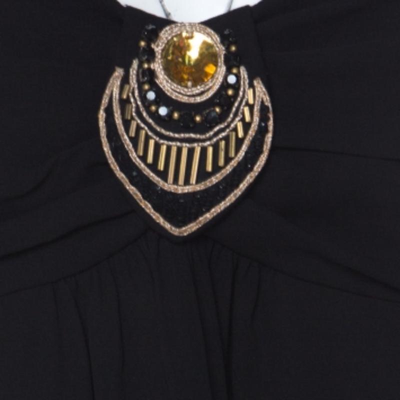 Temperley Schwarzes Babydoll-Kleid aus Seide mit gerafftem Mieder und verziertem Detail M im Angebot 2