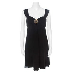 Temperley Black Silk Embellished Detail Gathered Bodice Babydoll Dress M