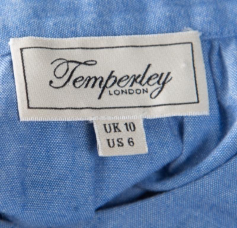 Temperley Blaues und weißes besticktes Maxikleid mit Jakobsmuscheldetails M im Angebot 1
