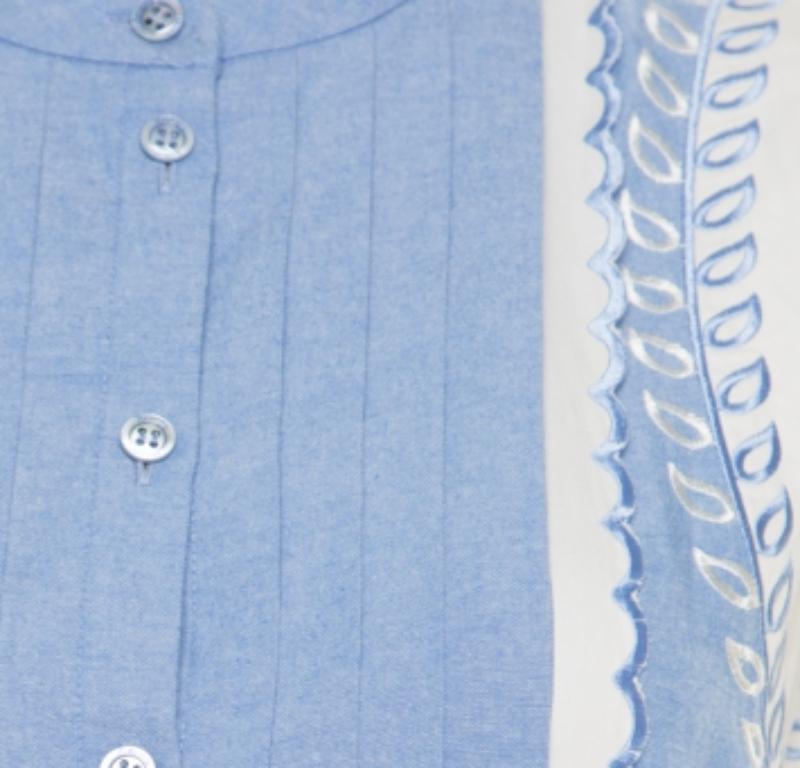 Temperley Blaues und weißes besticktes Maxikleid mit Jakobsmuscheldetails M im Angebot 2
