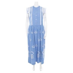 Temperley Blue and White Embroidered Scallop Detail Maxi Dress M